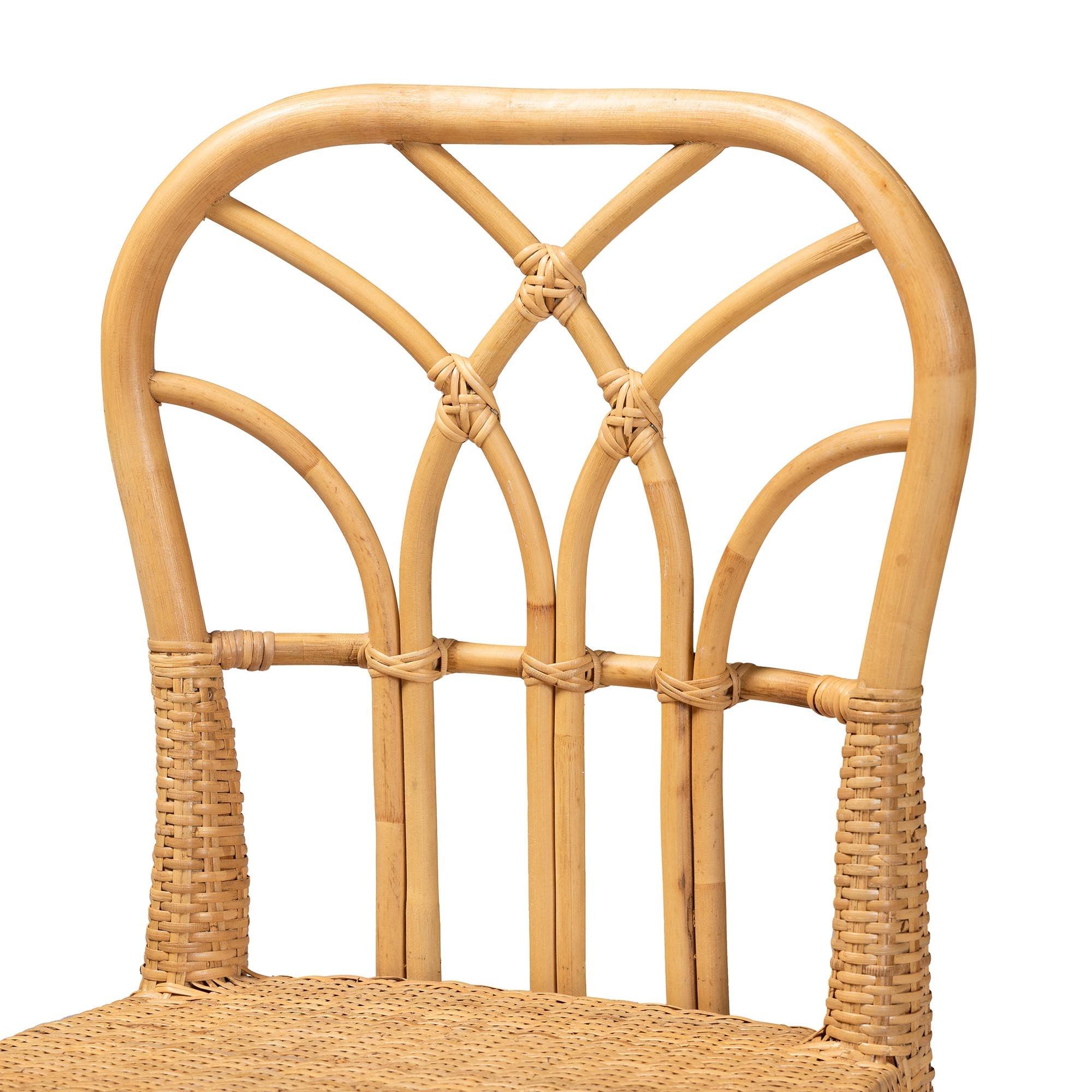 bali & pari Monaco Modern Bohemian Rattan and Mahogany Wood Counter Stool