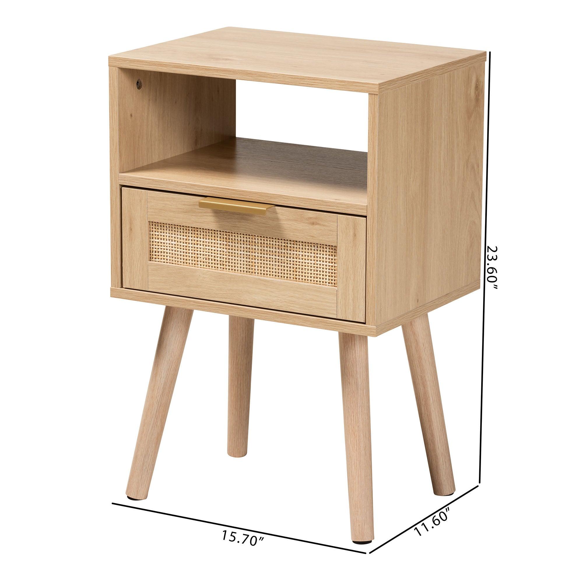 Emmett Mid-Century Modern Light Finished Wood 1-Drawer End Table