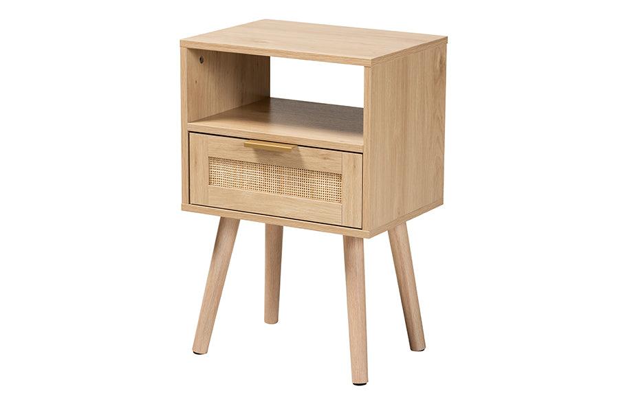 Emmett Mid-Century Modern Light Finished Wood 1-Drawer End Table