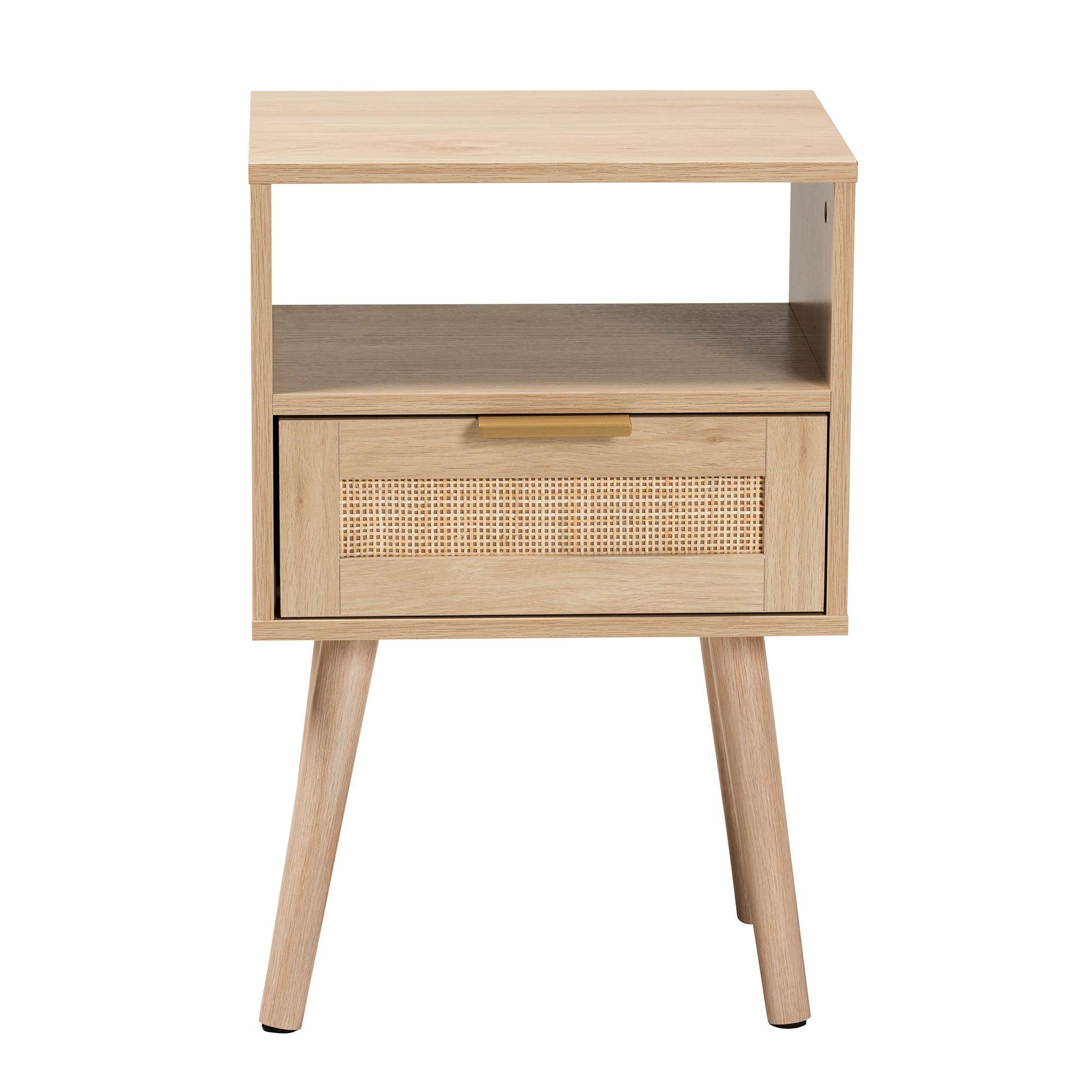 Emmett Mid-Century Modern Light Finished Wood 1-Drawer End Table