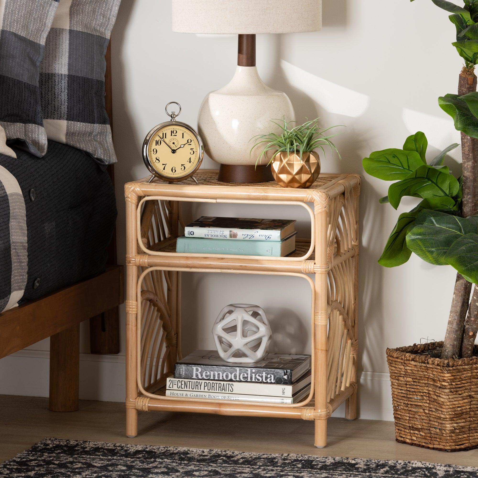 bali & pari Baara Modern Bohemian Rattan Nightstand