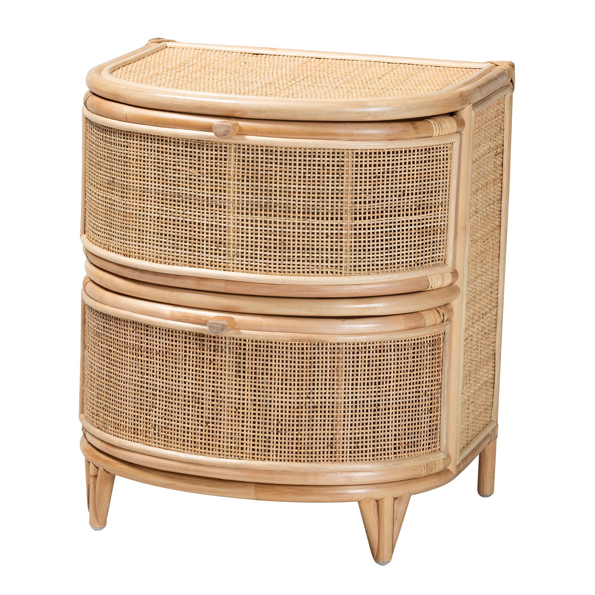 bali & pari Oleta Modern Bohemian Rattan 2-Drawer Nightstand