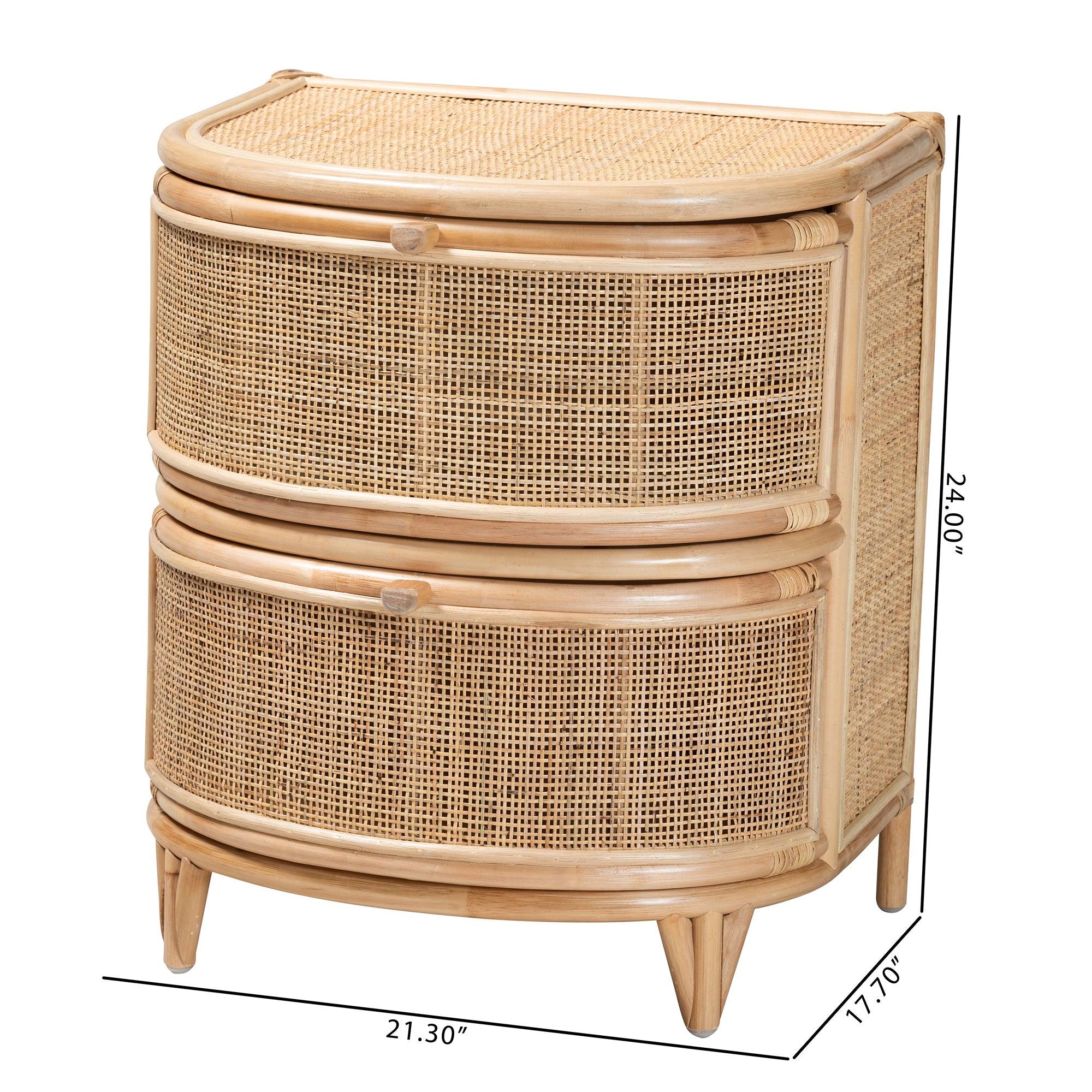 bali & pari Oleta Modern Bohemian Rattan 2-Drawer Nightstand