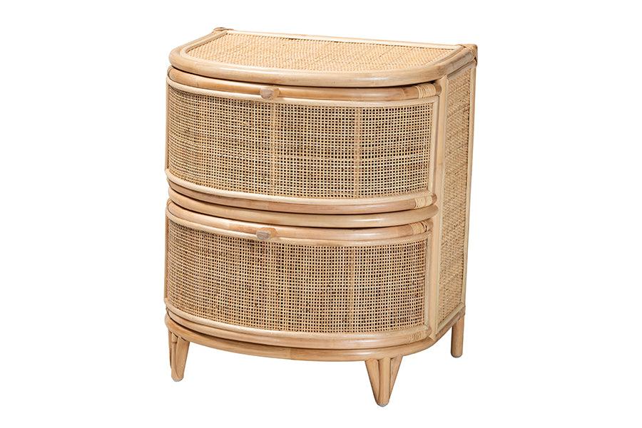 bali & pari Oleta Modern Bohemian Rattan 2-Drawer Nightstand