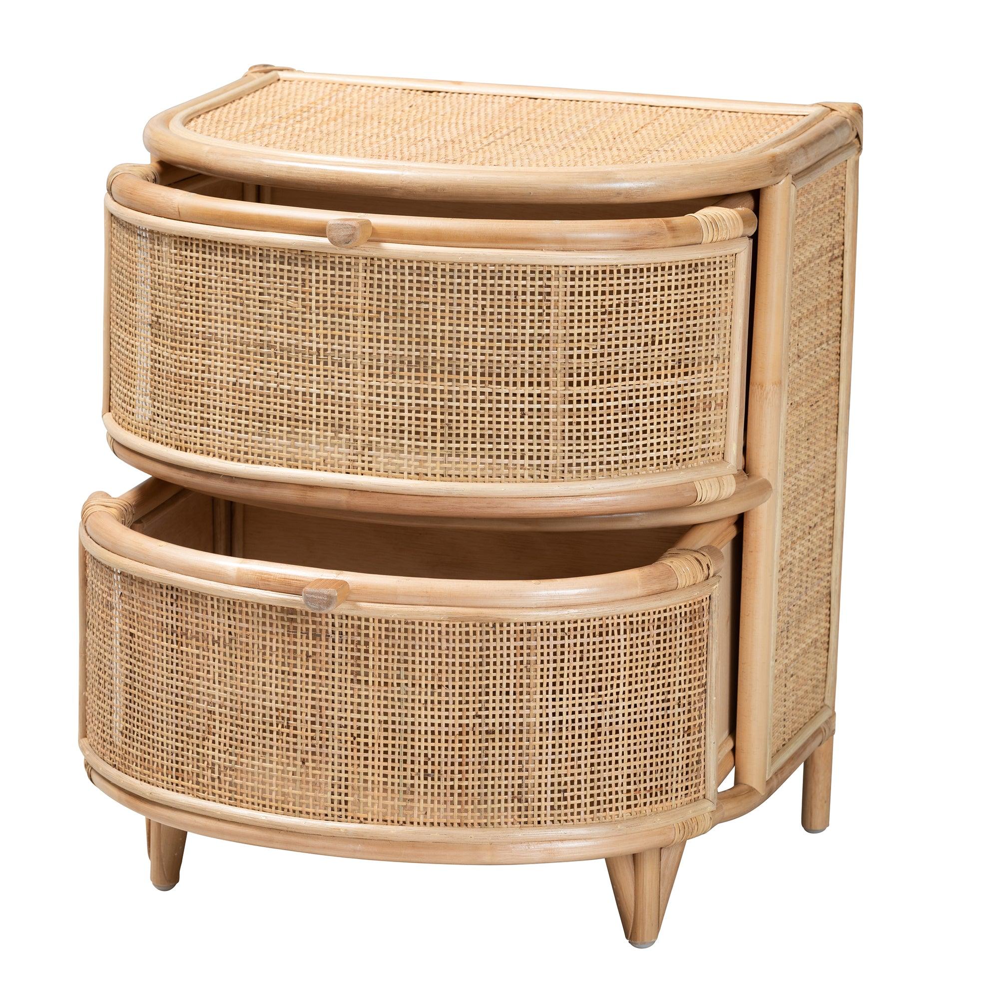 bali & pari Oleta Modern Bohemian Rattan 2-Drawer Nightstand