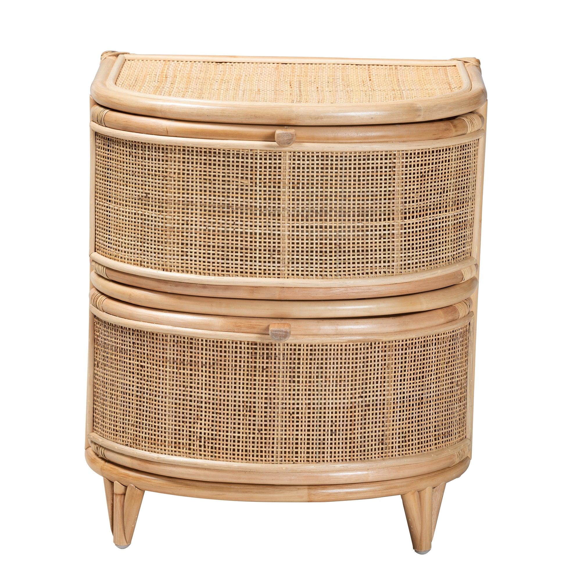 bali & pari Oleta Modern Bohemian Rattan 2-Drawer Nightstand