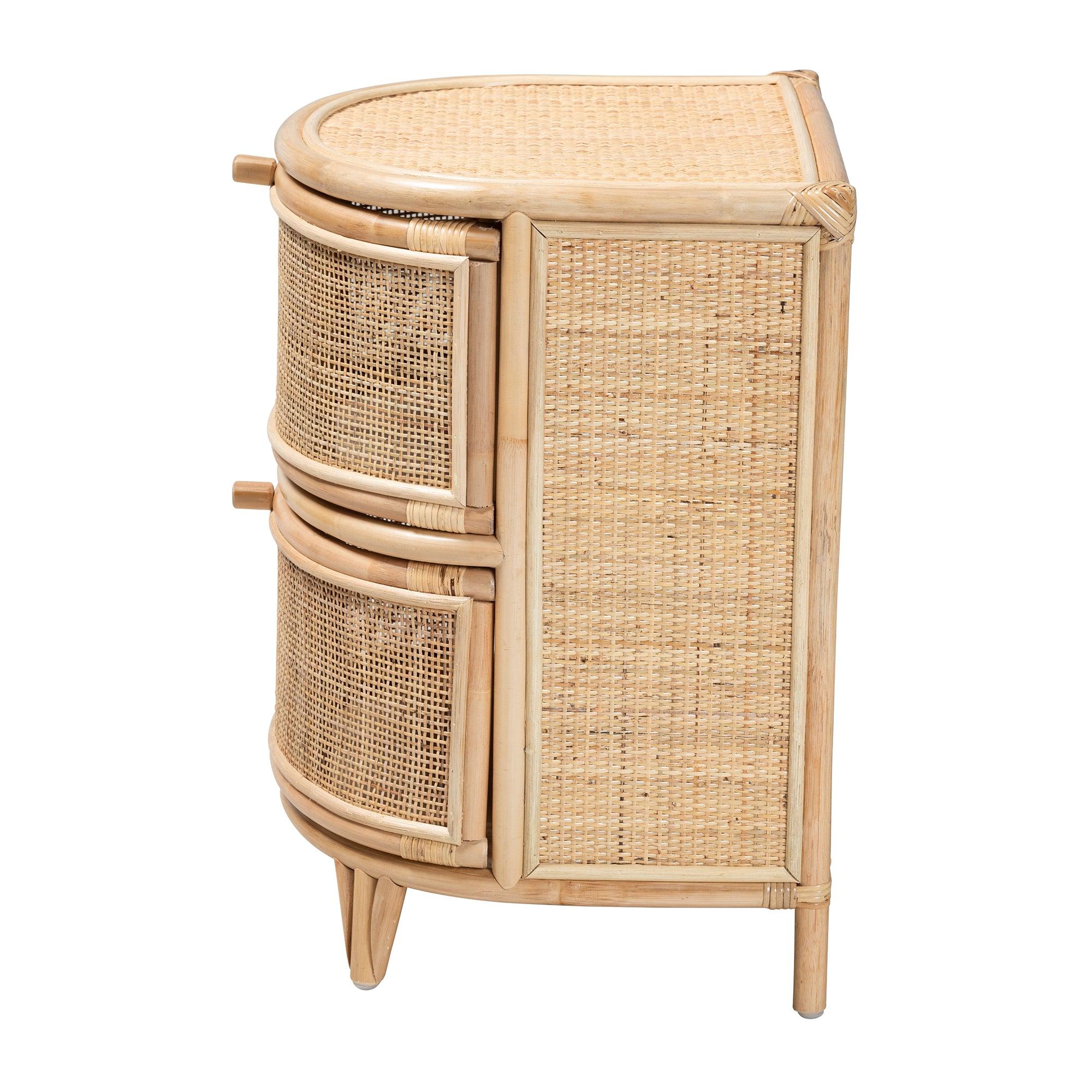 bali & pari Oleta Modern Bohemian Rattan 2-Drawer Nightstand