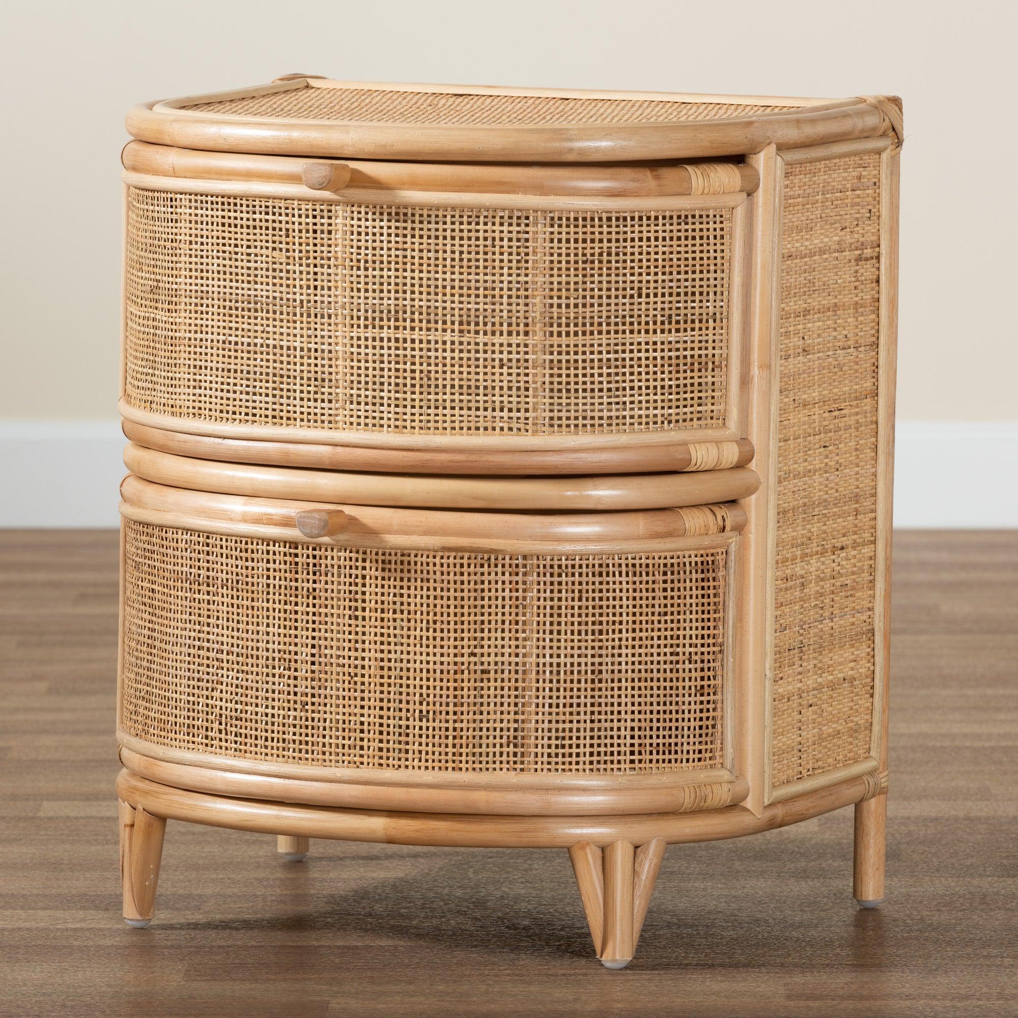 bali & pari Oleta Modern Bohemian Rattan 2-Drawer Nightstand