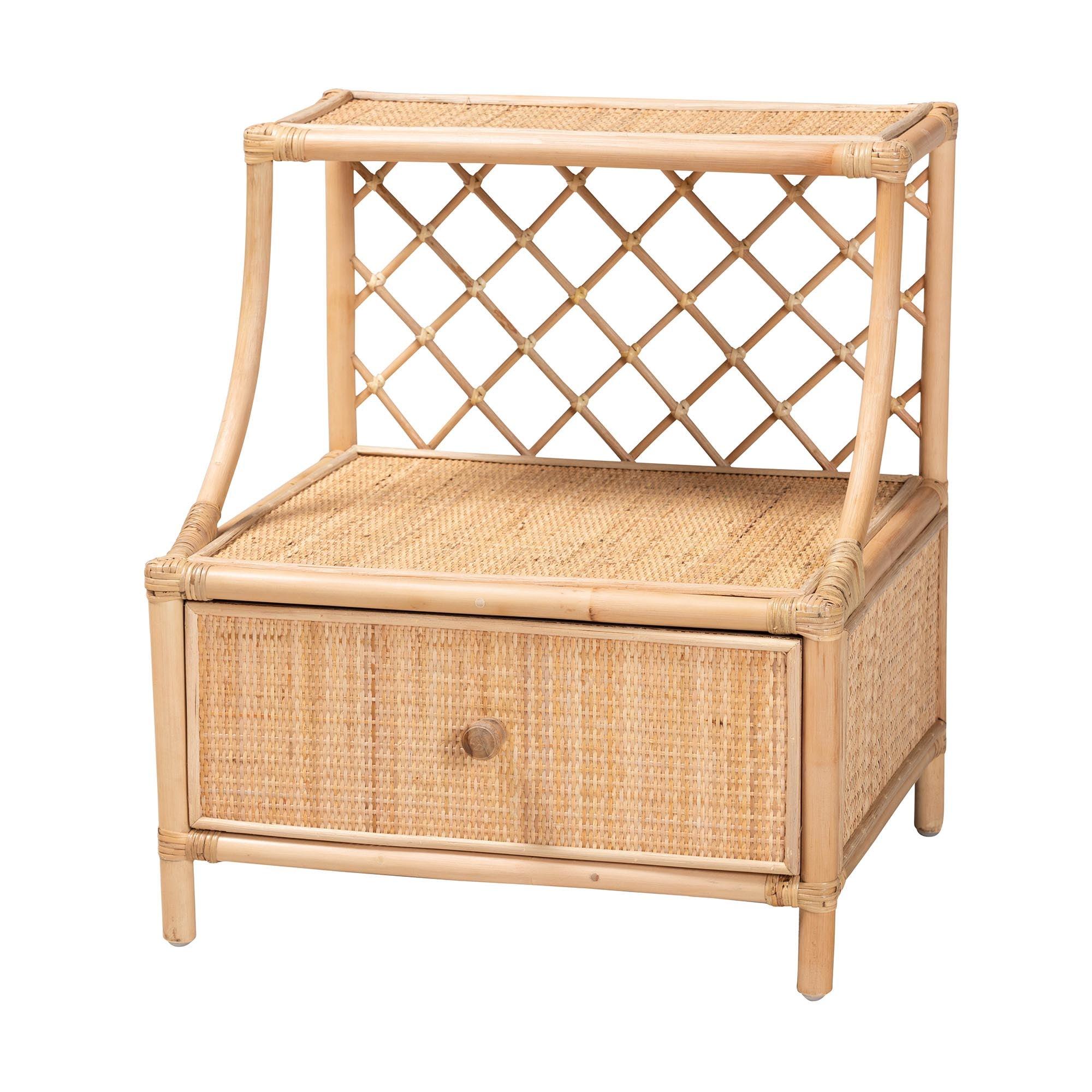 bali & pari Lalo Modern Bohemian Rattan 1-Drawer Nightstand