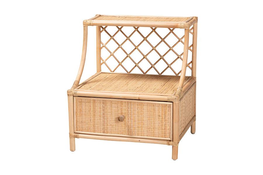 bali & pari Lalo Modern Bohemian Rattan 1-Drawer Nightstand