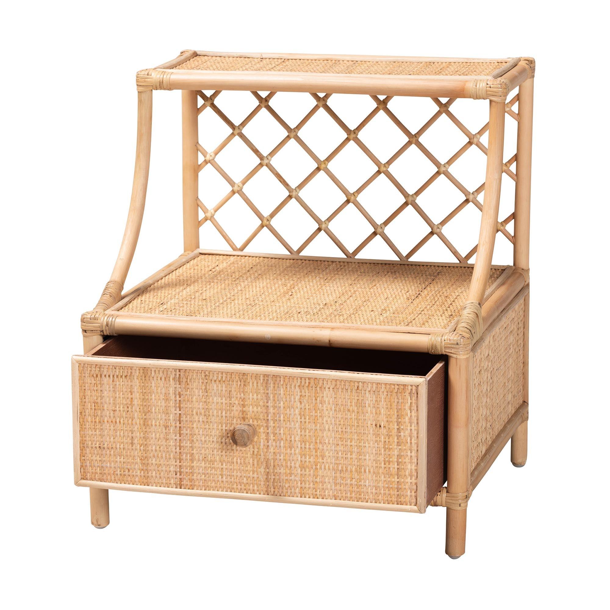 bali & pari Lalo Modern Bohemian Rattan 1-Drawer Nightstand