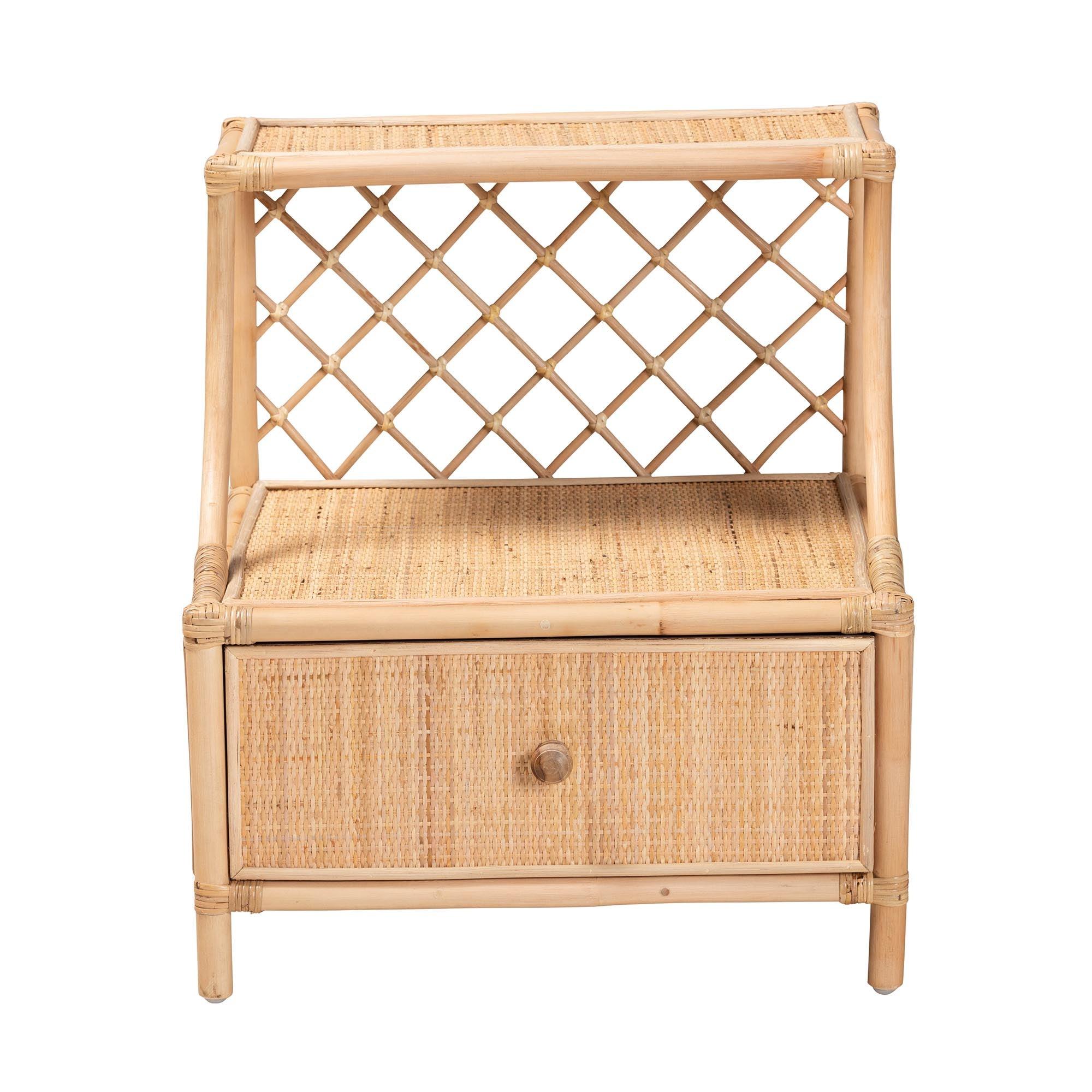 bali & pari Lalo Modern Bohemian Rattan 1-Drawer Nightstand