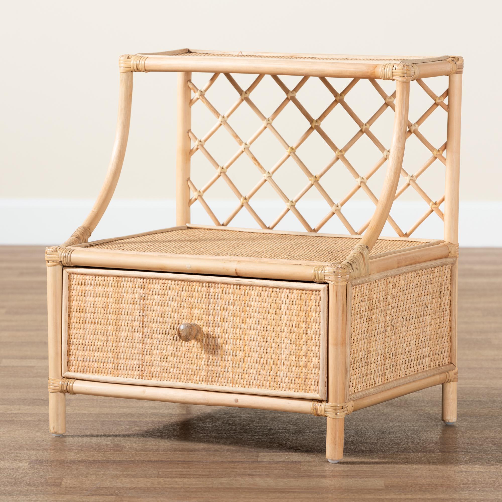 bali & pari Lalo Modern Bohemian Rattan 1-Drawer Nightstand