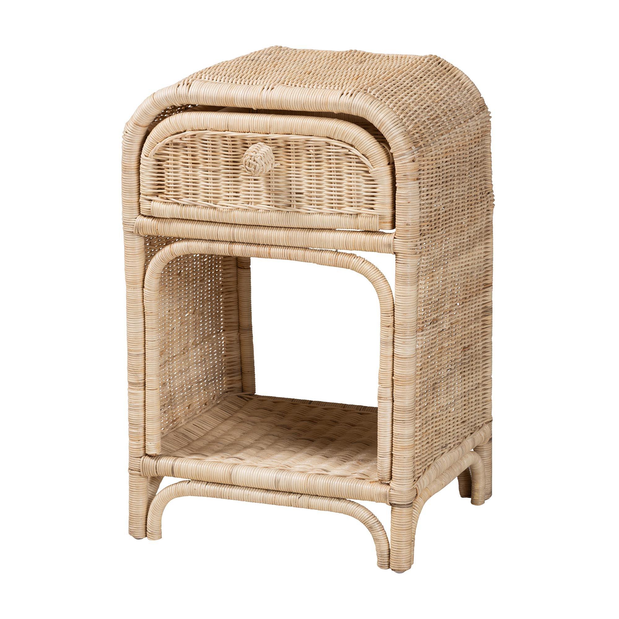 bali & pari Magni Modern Bohemian Rattan 1-Drawer Nightstand