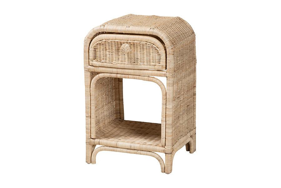 bali & pari Magni Modern Bohemian Rattan 1-Drawer Nightstand