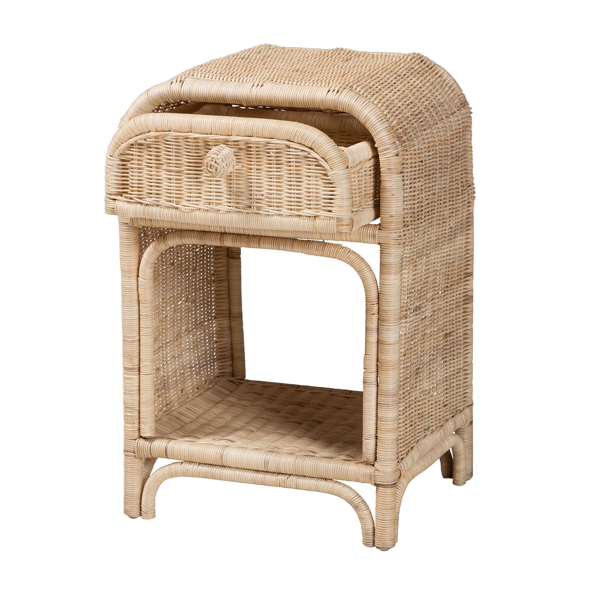 bali & pari Magni Modern Bohemian Rattan 1-Drawer Nightstand