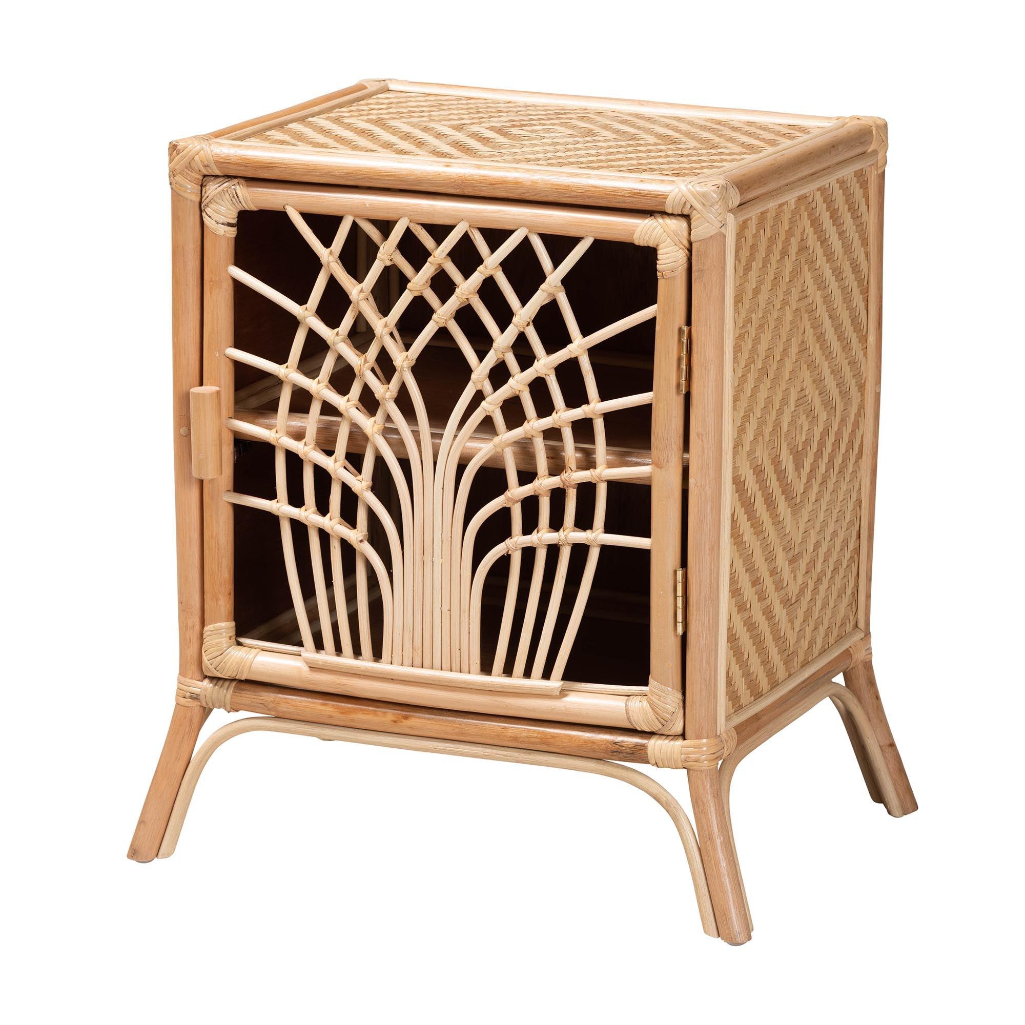 bali & pari Danna Modern Bohemian Rattan Nightstand