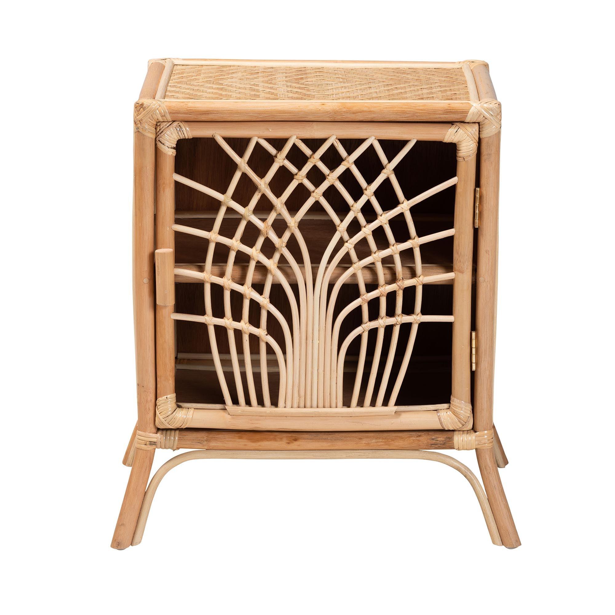 bali & pari Danna Modern Bohemian Rattan Nightstand