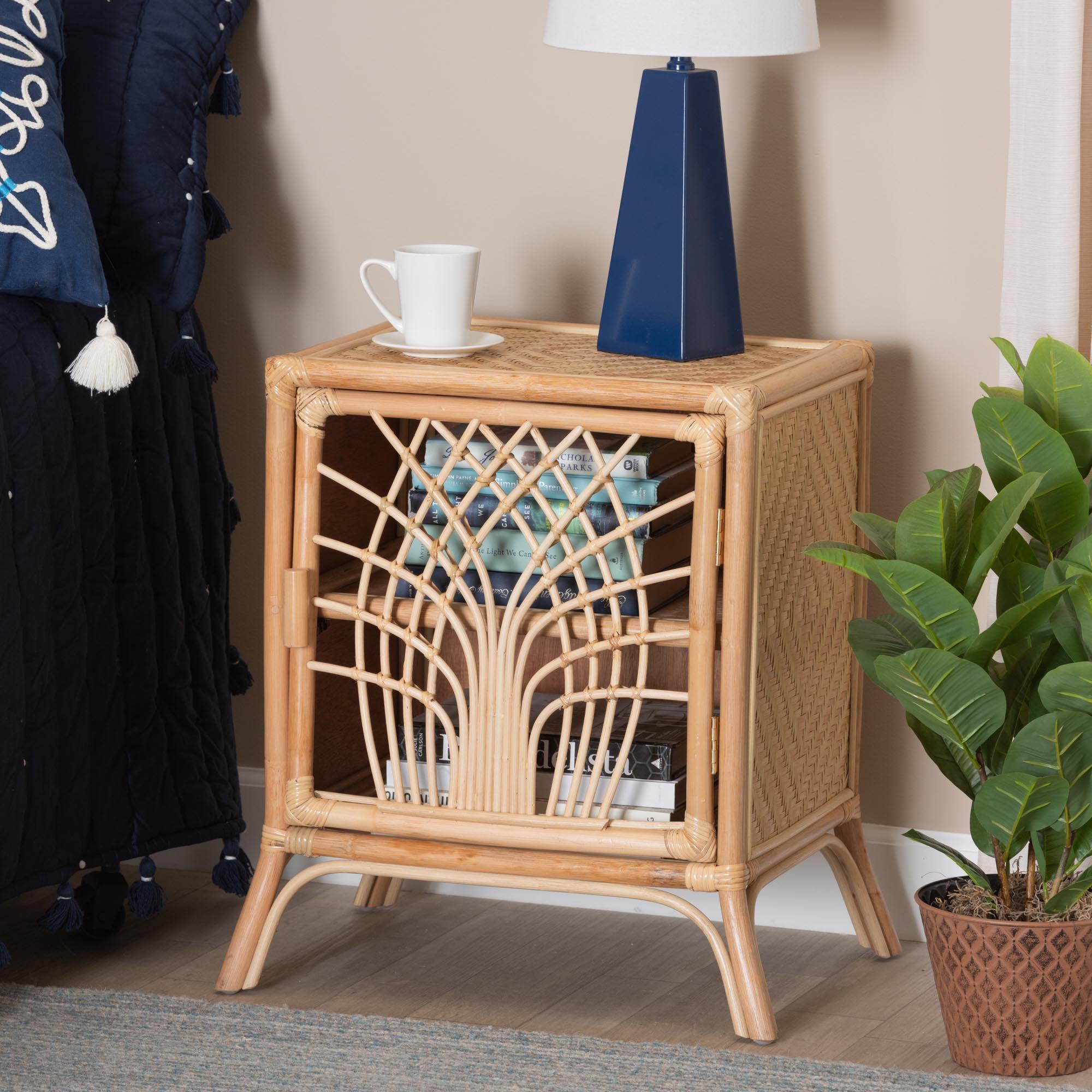 bali & pari Danna Modern Bohemian Rattan Nightstand