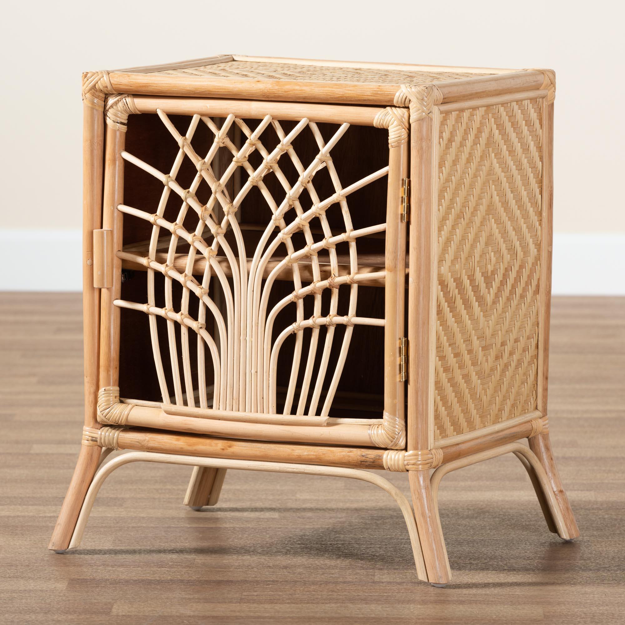 bali & pari Danna Modern Bohemian Rattan Nightstand