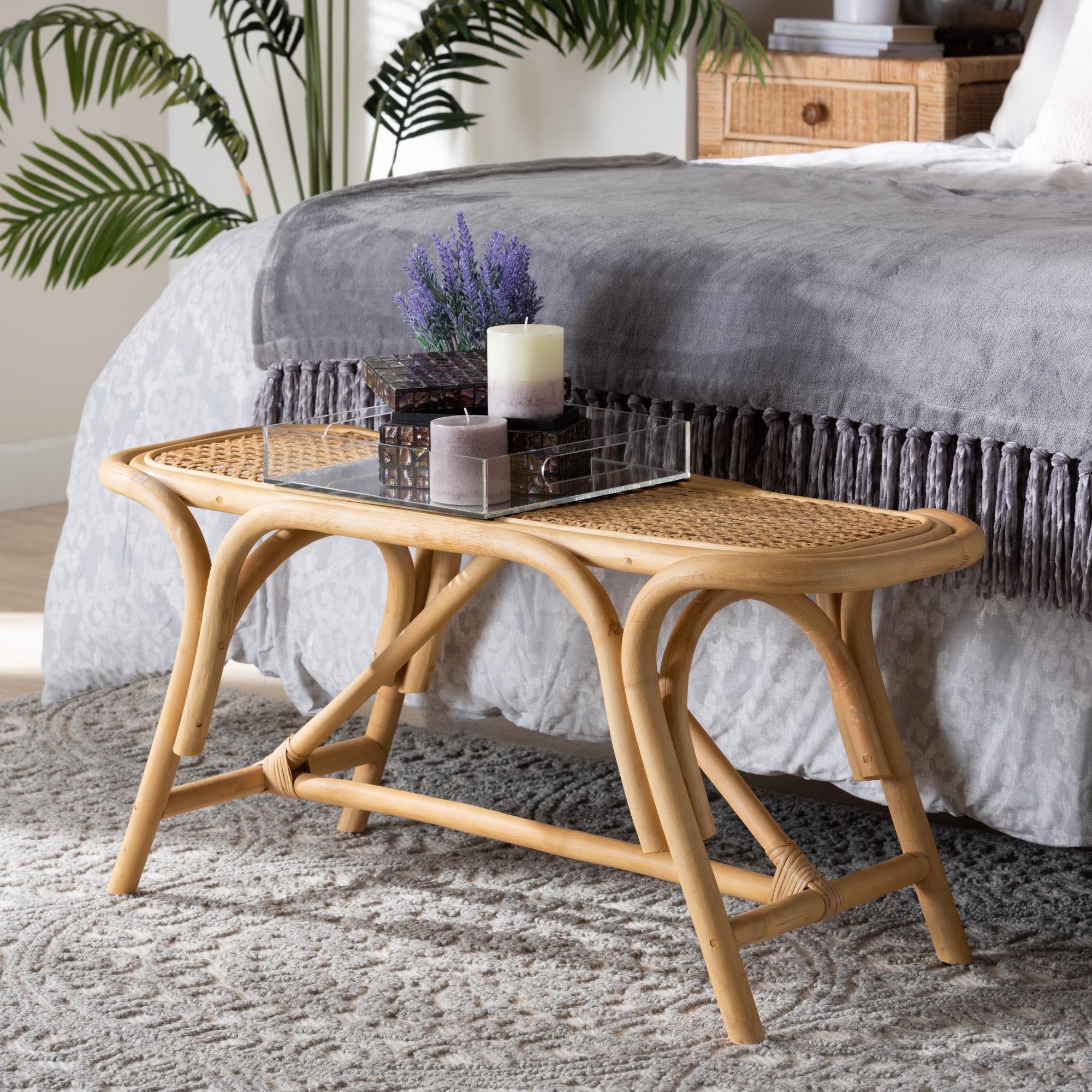 bali & pari Septa Modern Bohemian Rattan Accent Bench