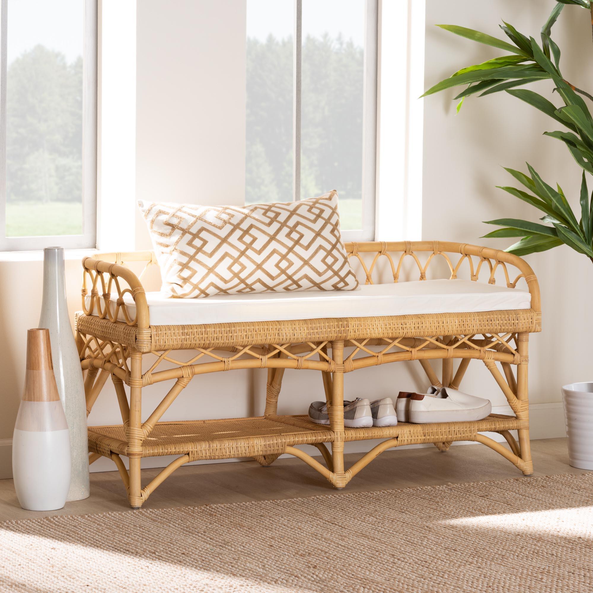 bali & pari Leryn Modern Bohemian Rattan Bench