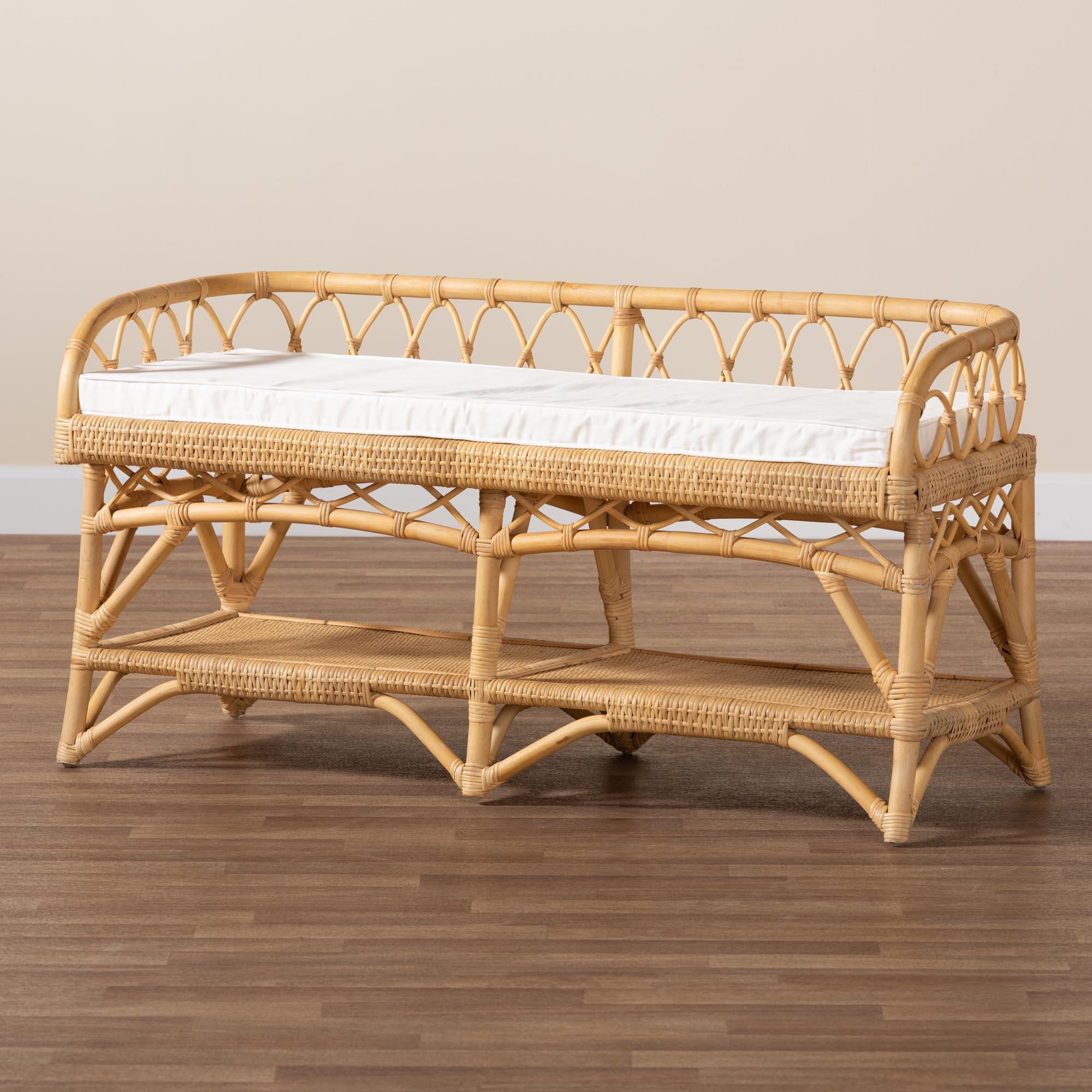 bali & pari Leryn Modern Bohemian Rattan Bench