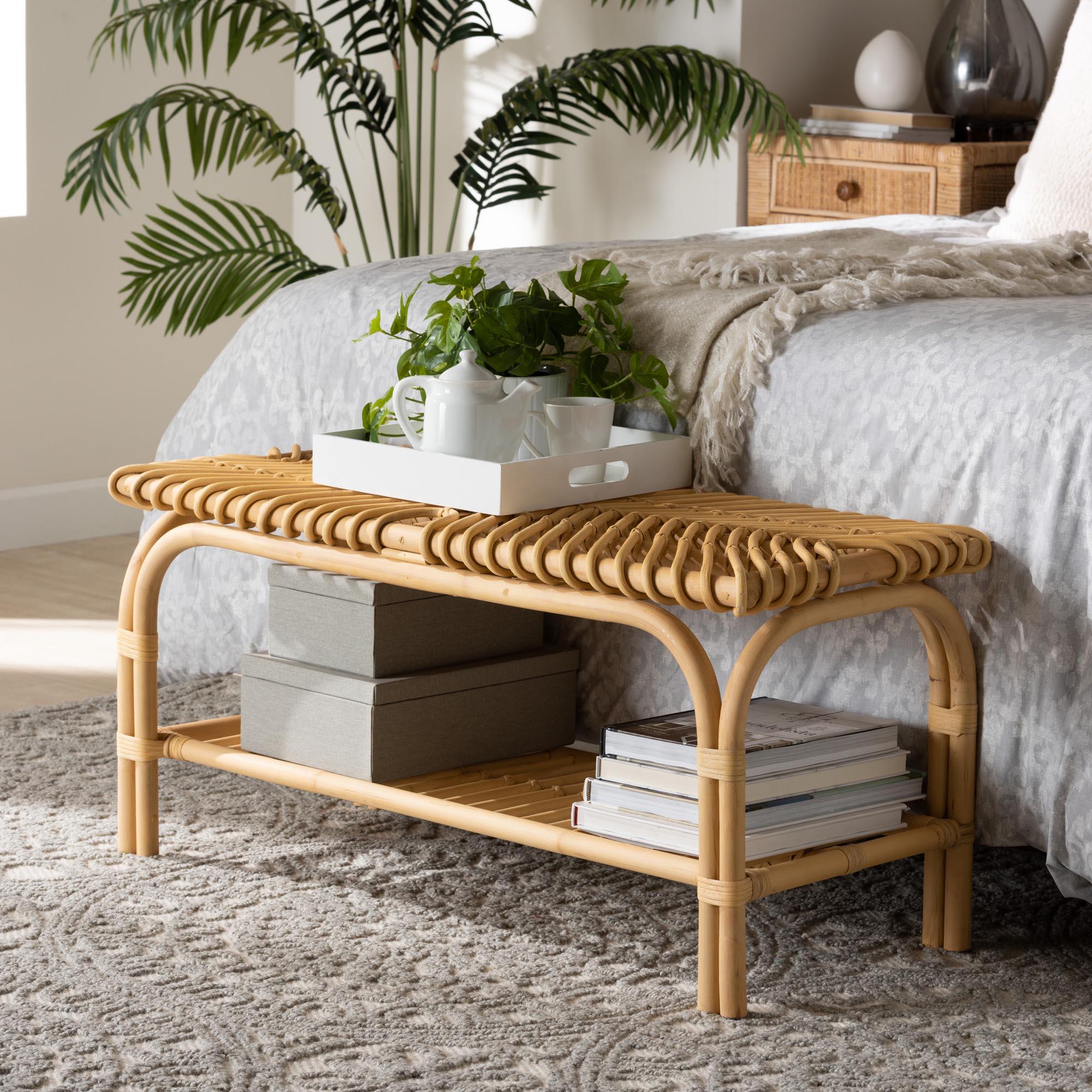 bali & pari Himari Modern Bohemian Rattan Accent Bench