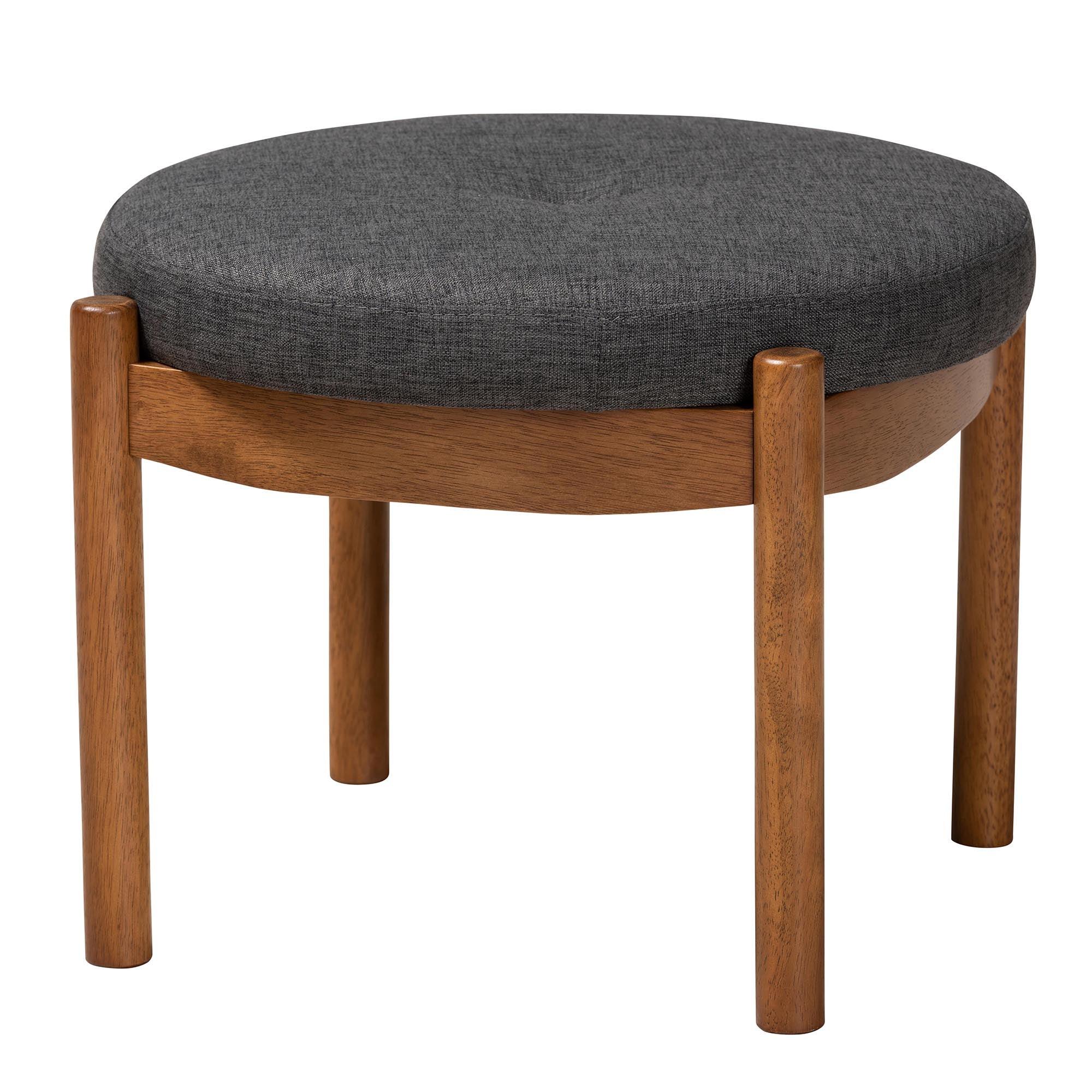 Iliana Japandi Dark Fabric and Finished Wood Ottoman Footstool