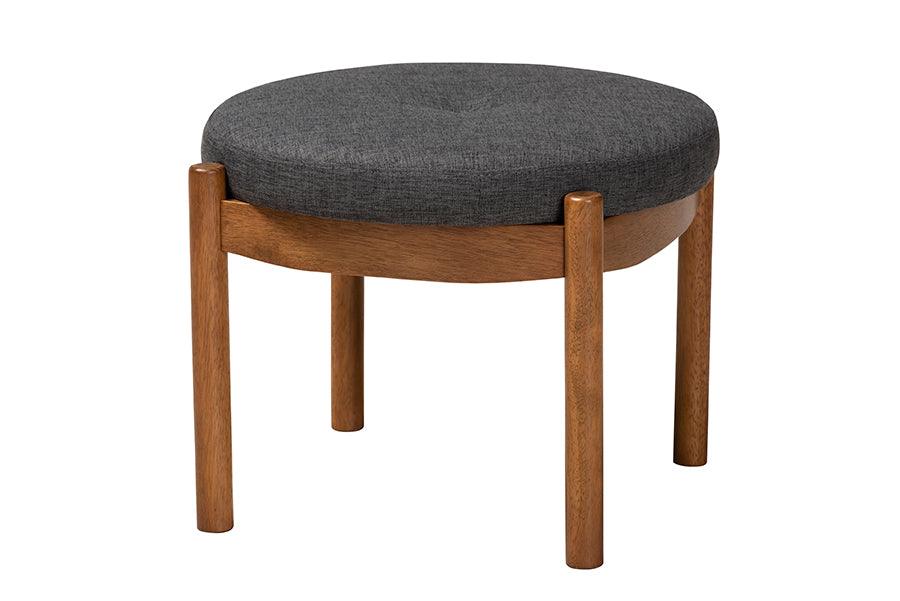 Iliana Japandi Dark Fabric and Finished Wood Ottoman Footstool