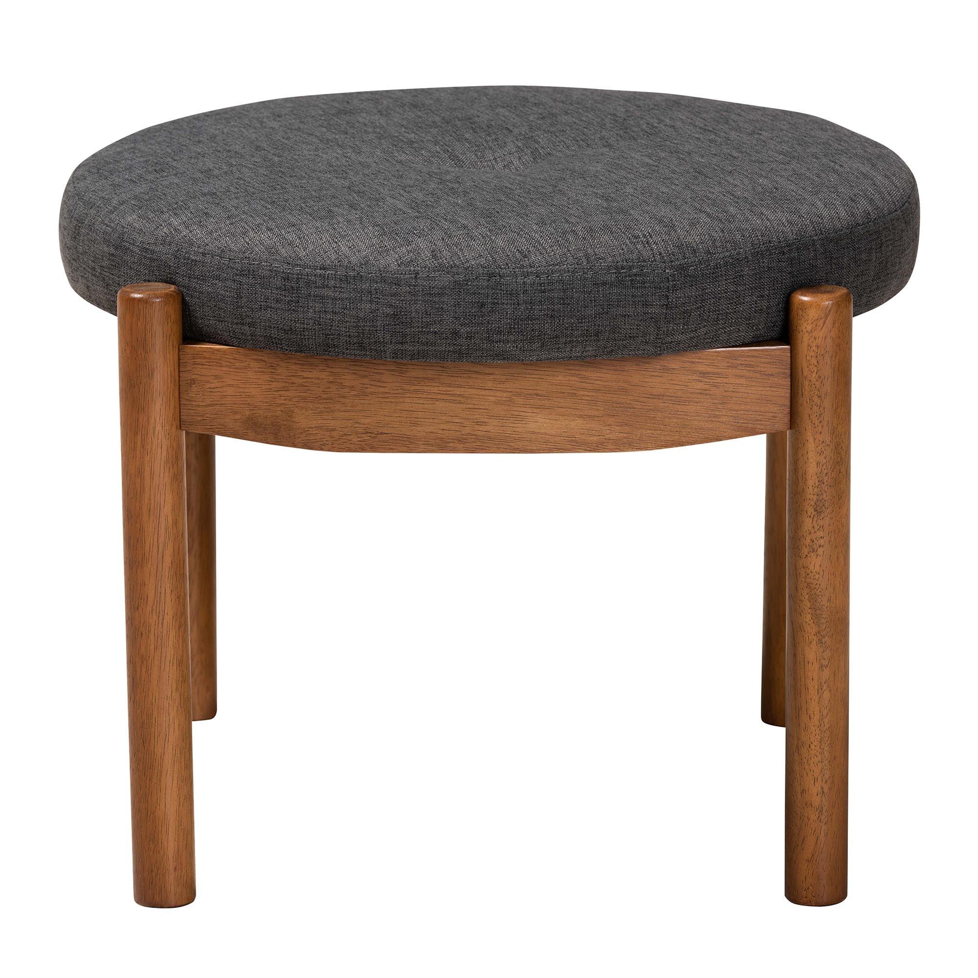 Iliana Japandi Dark Fabric and Finished Wood Ottoman Footstool