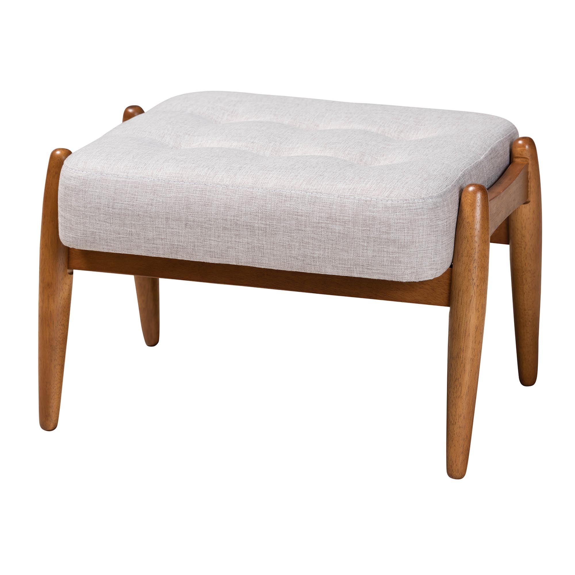 Jeanine Japandi ish Fabric and Finished Wood Ottoman Footstool