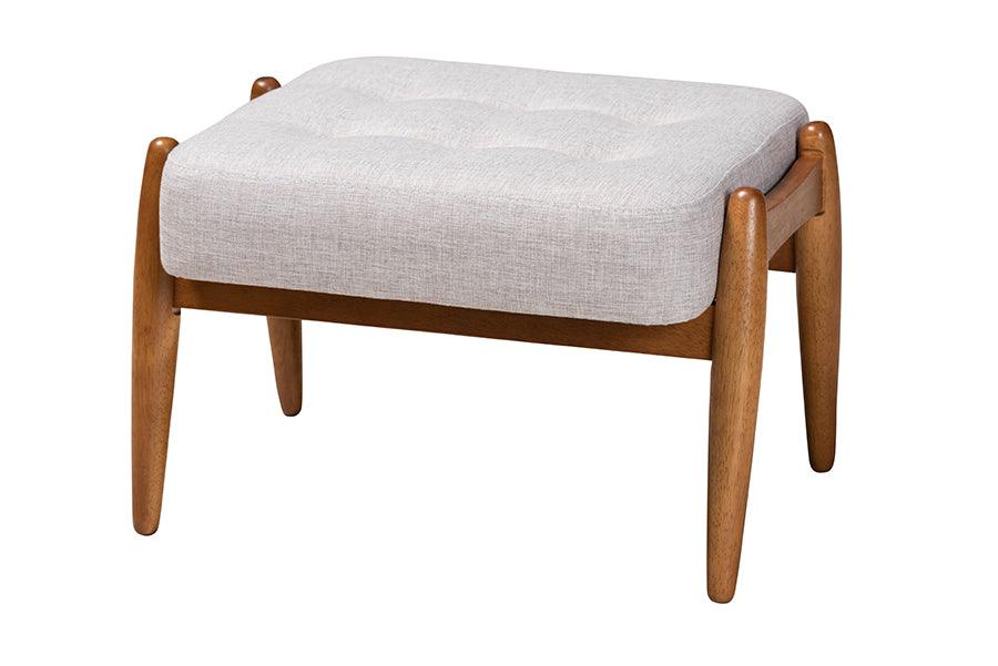 Jeanine Japandi ish Fabric and Finished Wood Ottoman Footstool