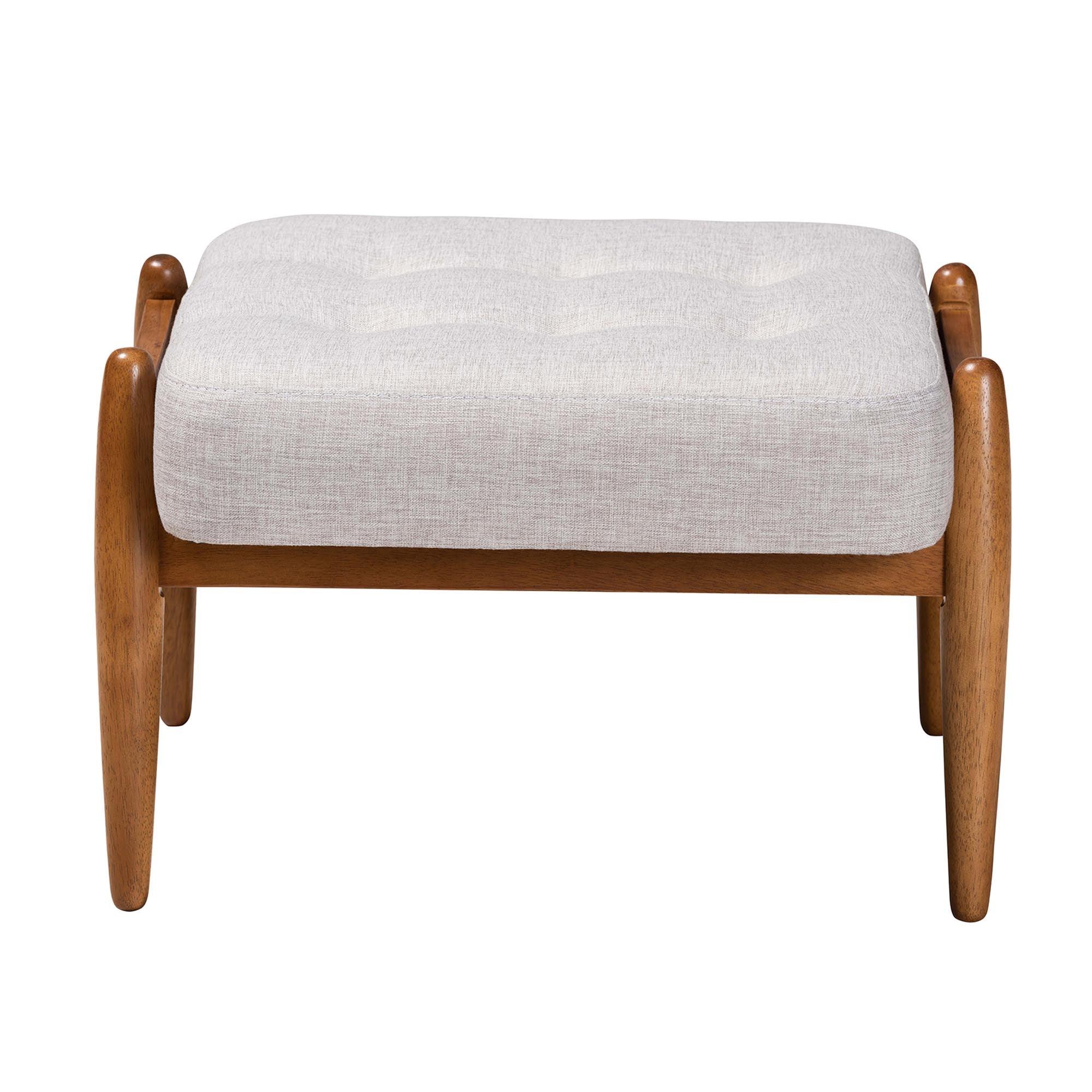 Jeanine Japandi ish Fabric and Finished Wood Ottoman Footstool