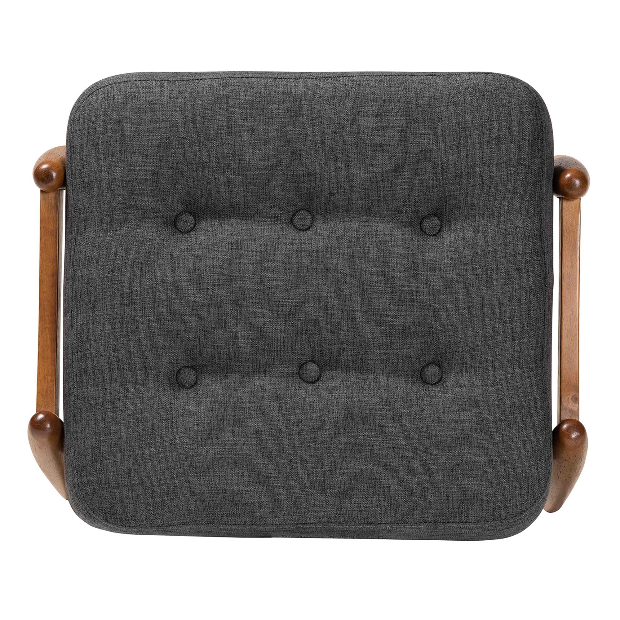 Jeanine Japandi Dark Fabric and Finished Wood Ottoman Footstool