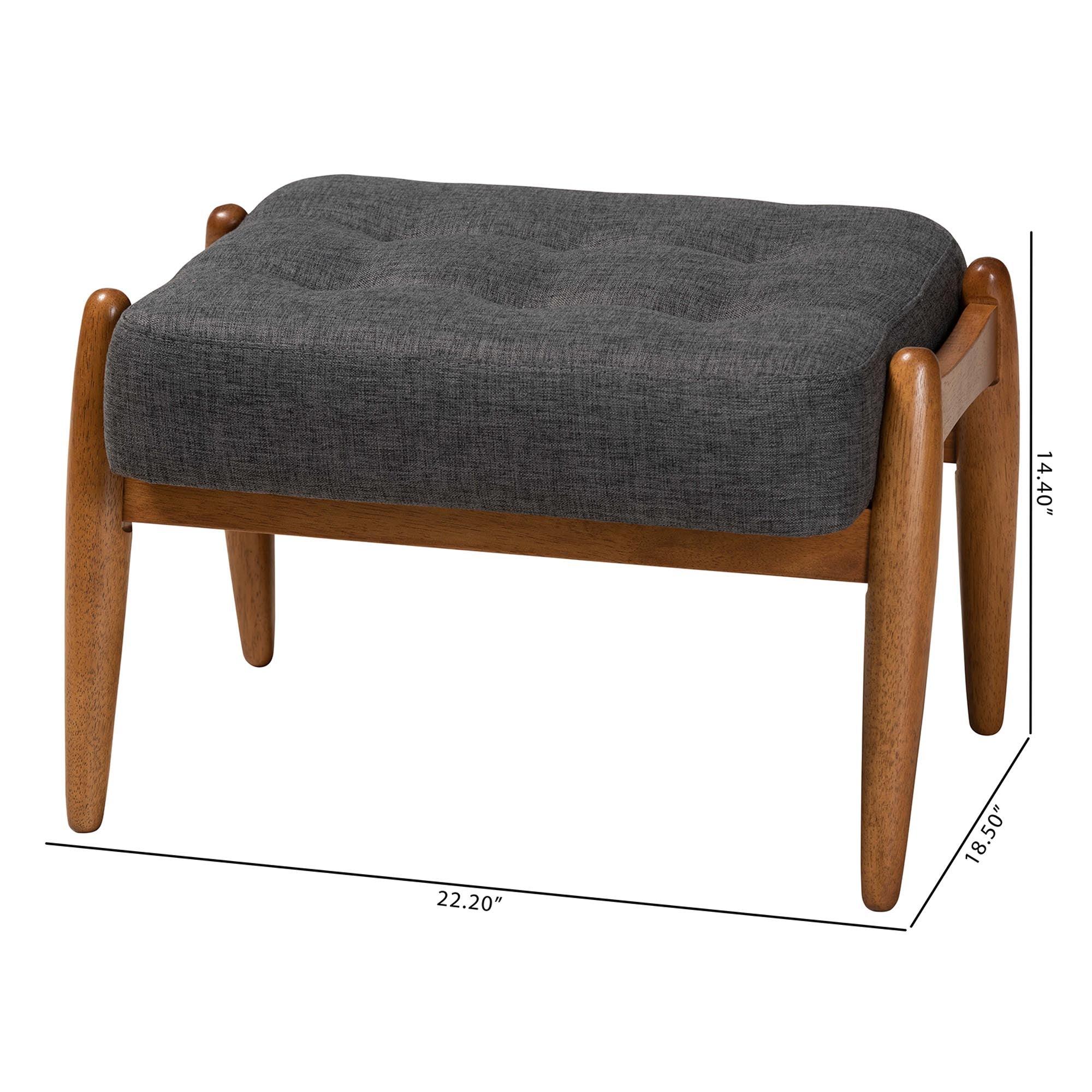 Jeanine Japandi Dark Fabric and Finished Wood Ottoman Footstool