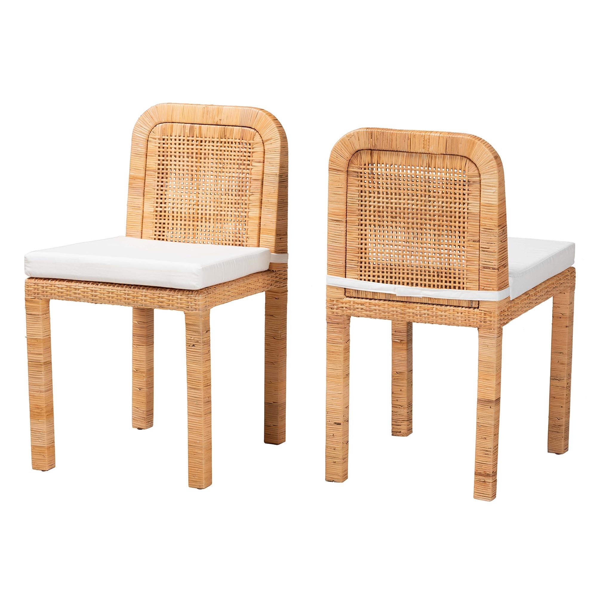 bali & pari Zariah Modern Bohemian Rattan and Mahogany Wood 2-Piece Dining Chair Set