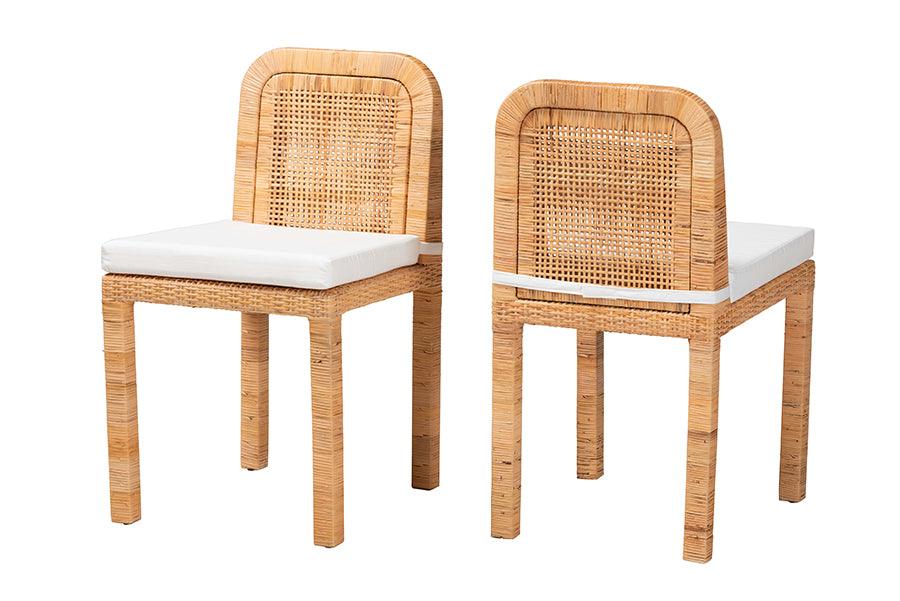 bali & pari Zariah Modern Bohemian Rattan and Mahogany Wood 2-Piece Dining Chair Set