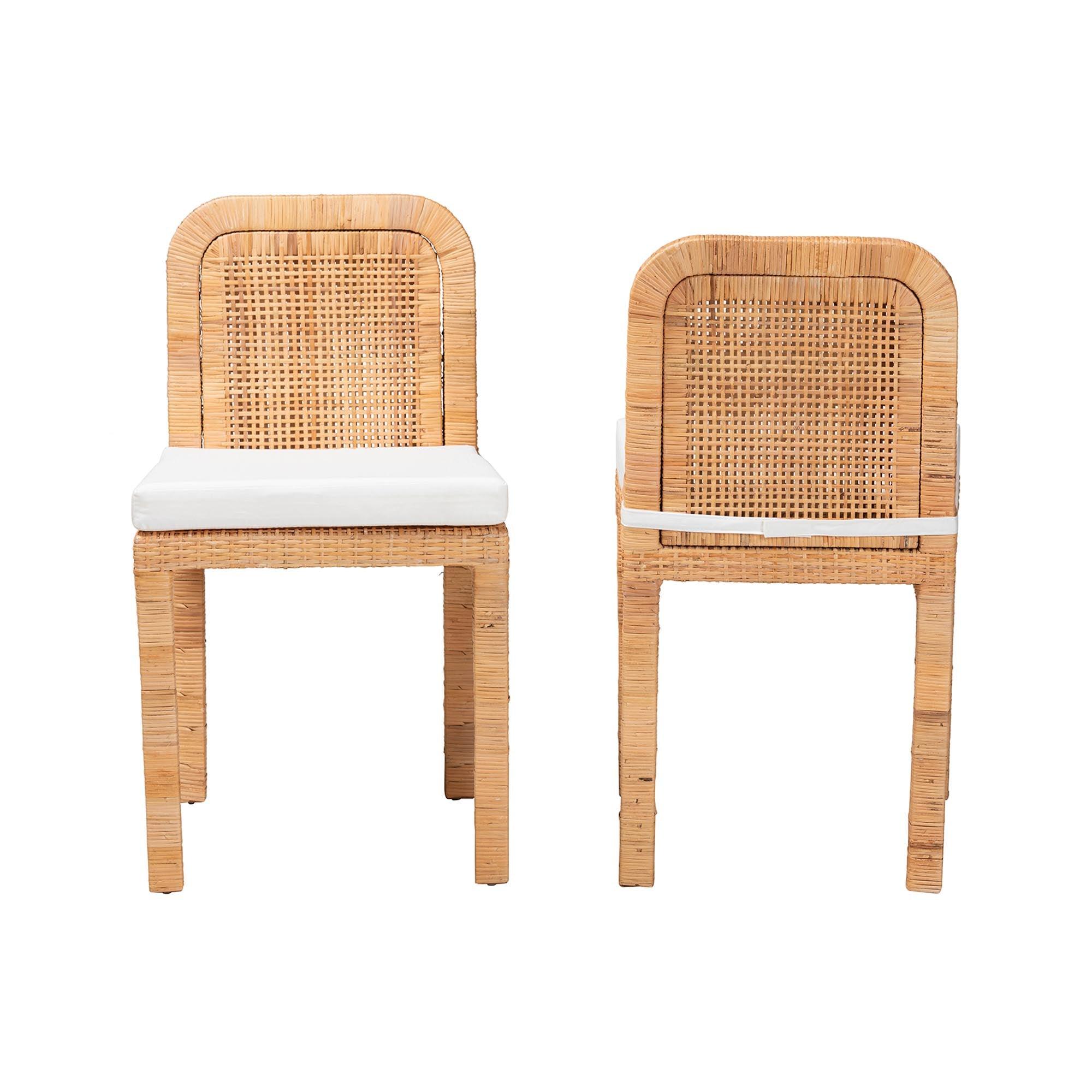 bali & pari Zariah Modern Bohemian Rattan and Mahogany Wood 2-Piece Dining Chair Set