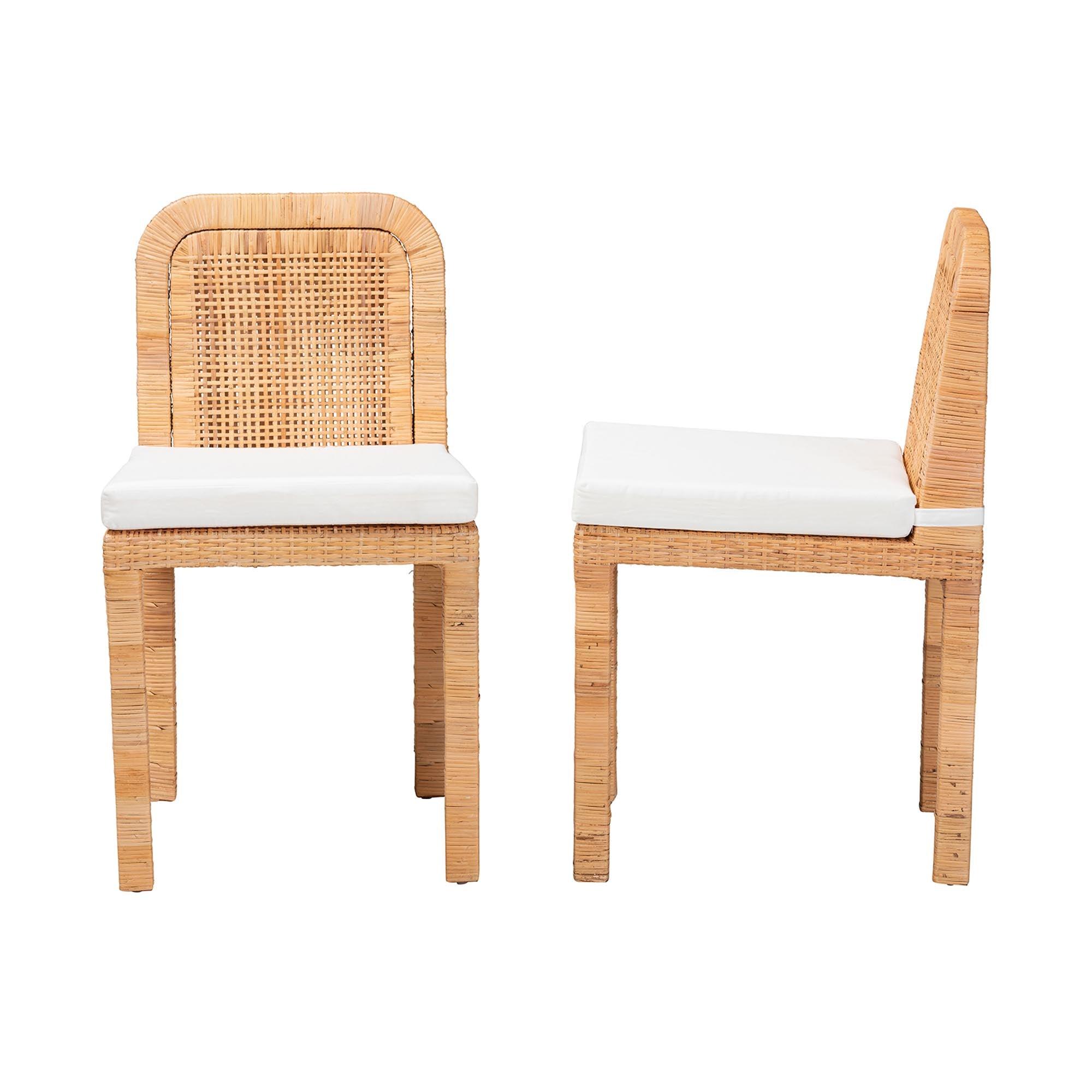 bali & pari Zariah Modern Bohemian Rattan and Mahogany Wood 2-Piece Dining Chair Set