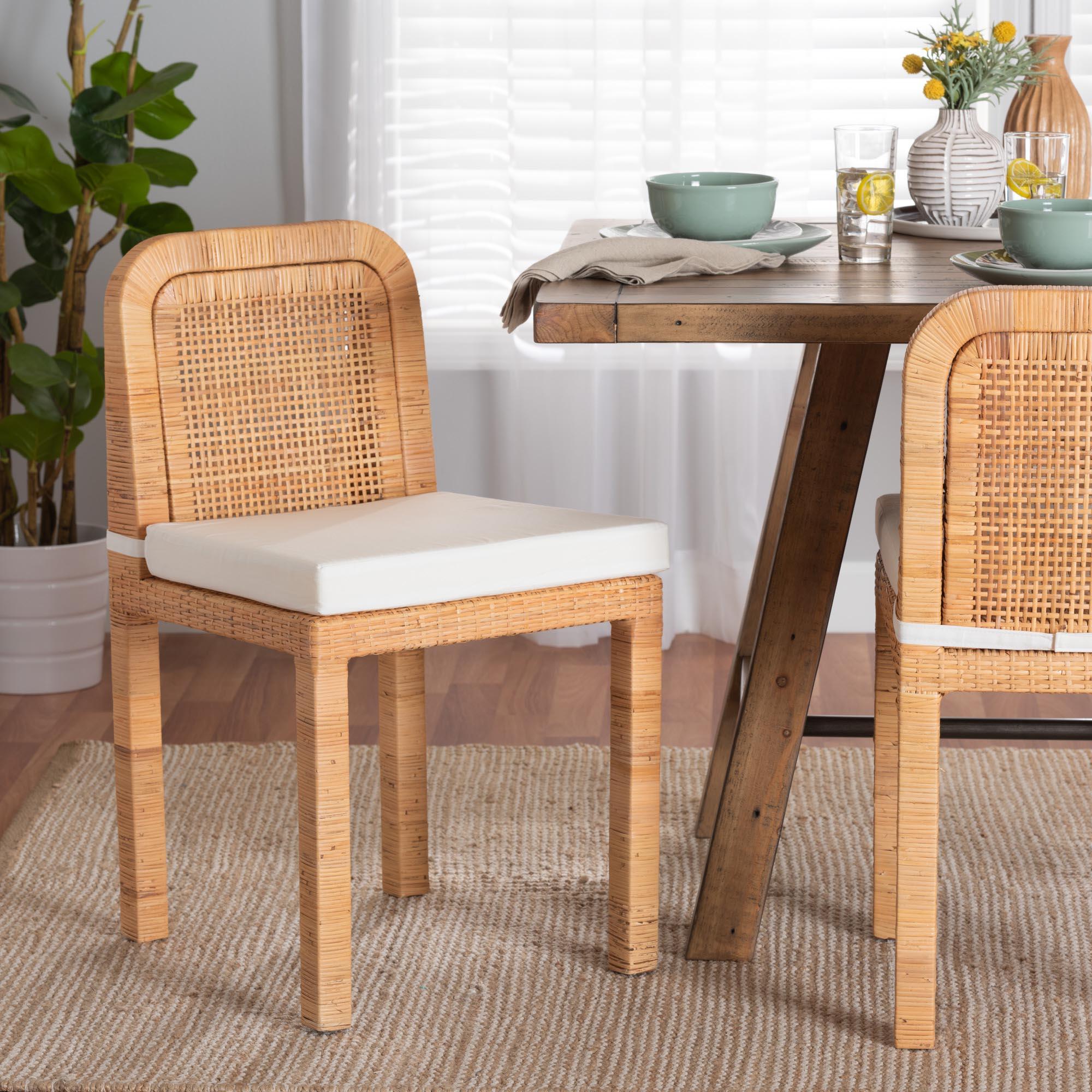 bali & pari Zariah Modern Bohemian Rattan and Mahogany Wood 2-Piece Dining Chair Set