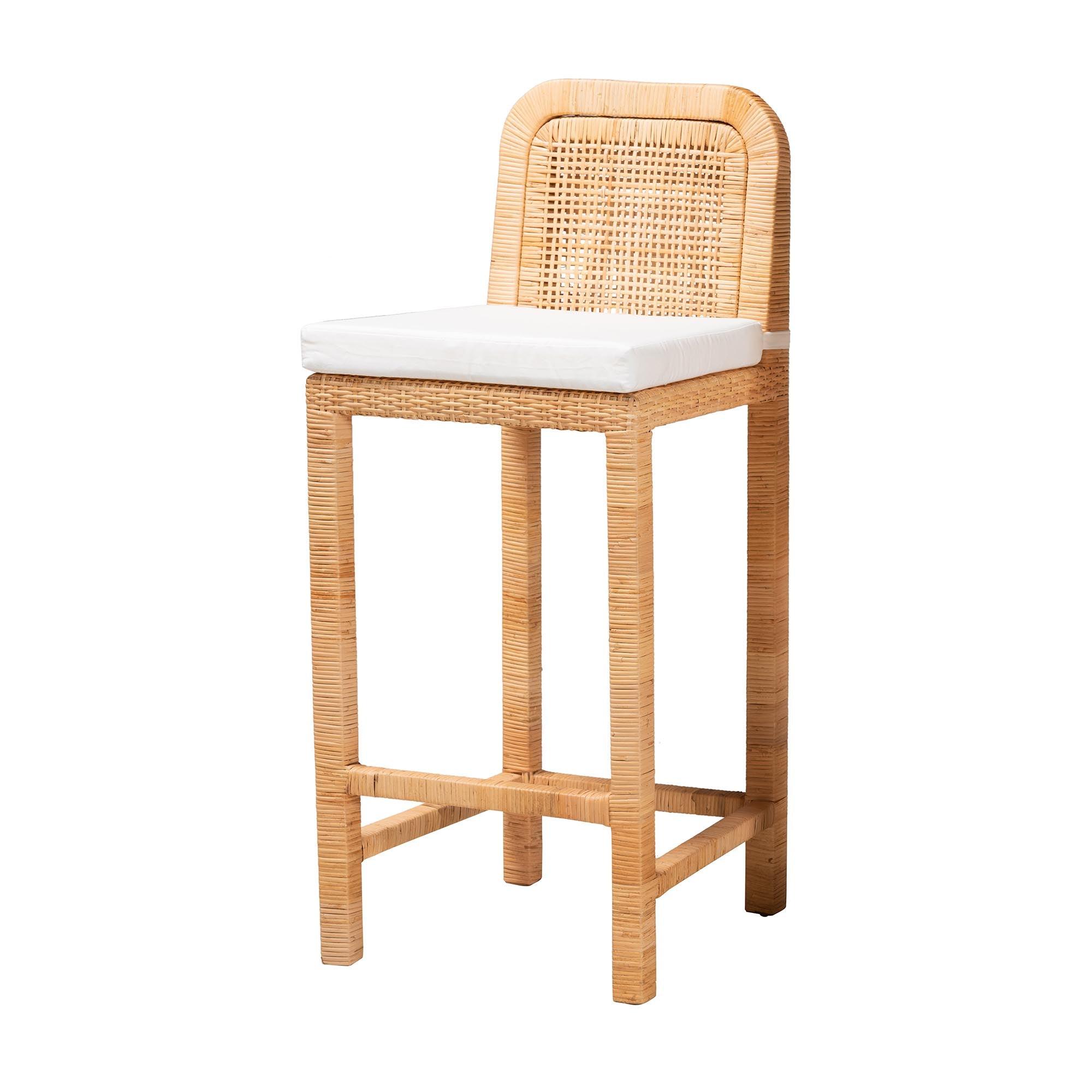 bali & pari Zariah Modern Bohemian Rattan and Mahogany Wood Bar Stool