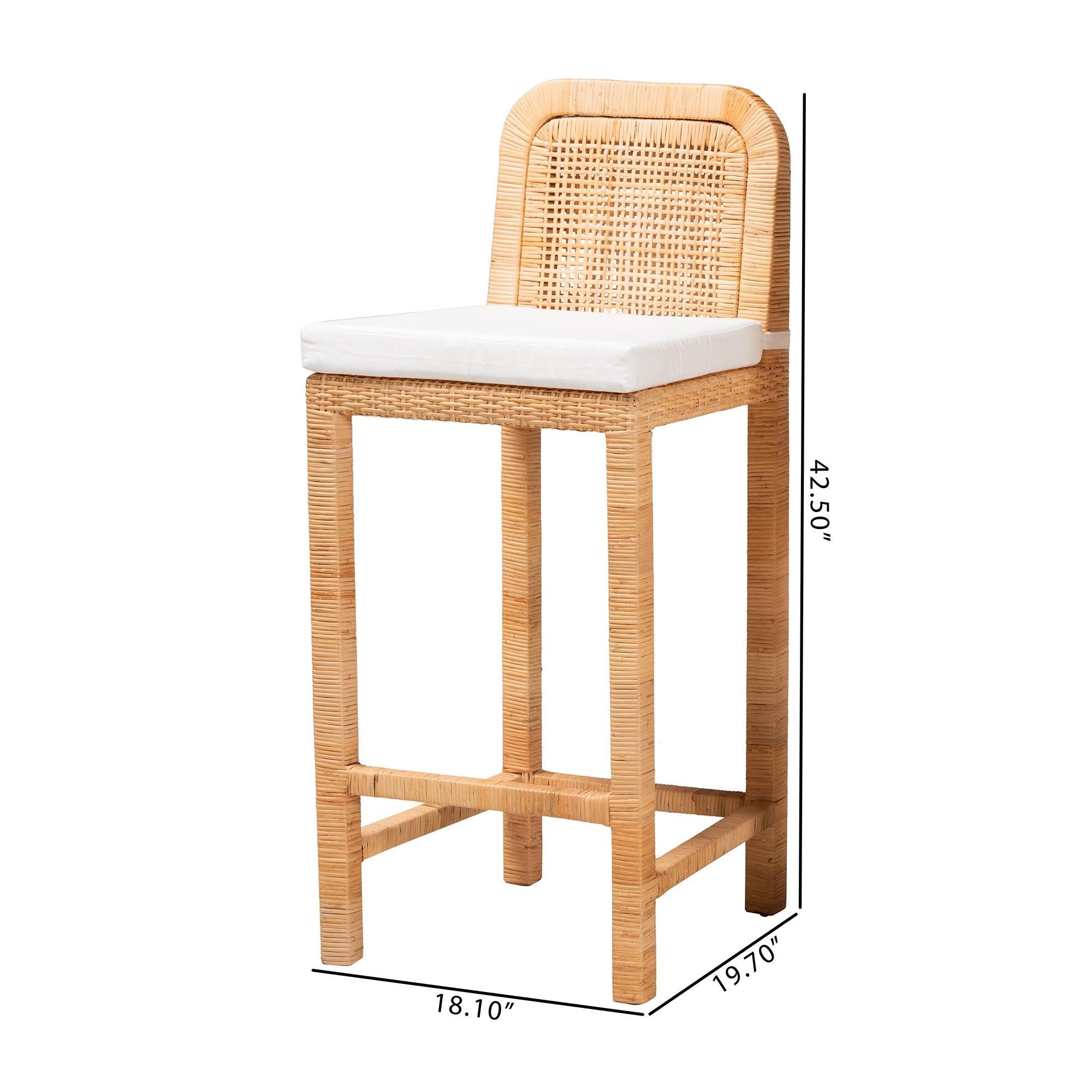 bali & pari Zariah Modern Bohemian Rattan and Mahogany Wood Bar Stool