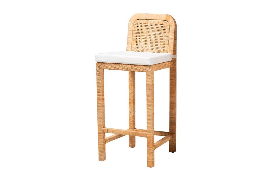 bali & pari Zariah Modern Bohemian Rattan and Mahogany Wood Bar Stool