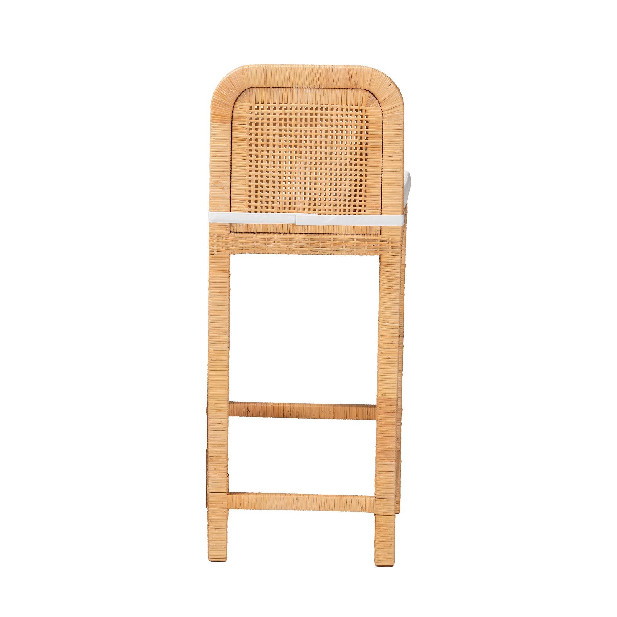 bali & pari Zariah Modern Bohemian Rattan and Mahogany Wood Bar Stool