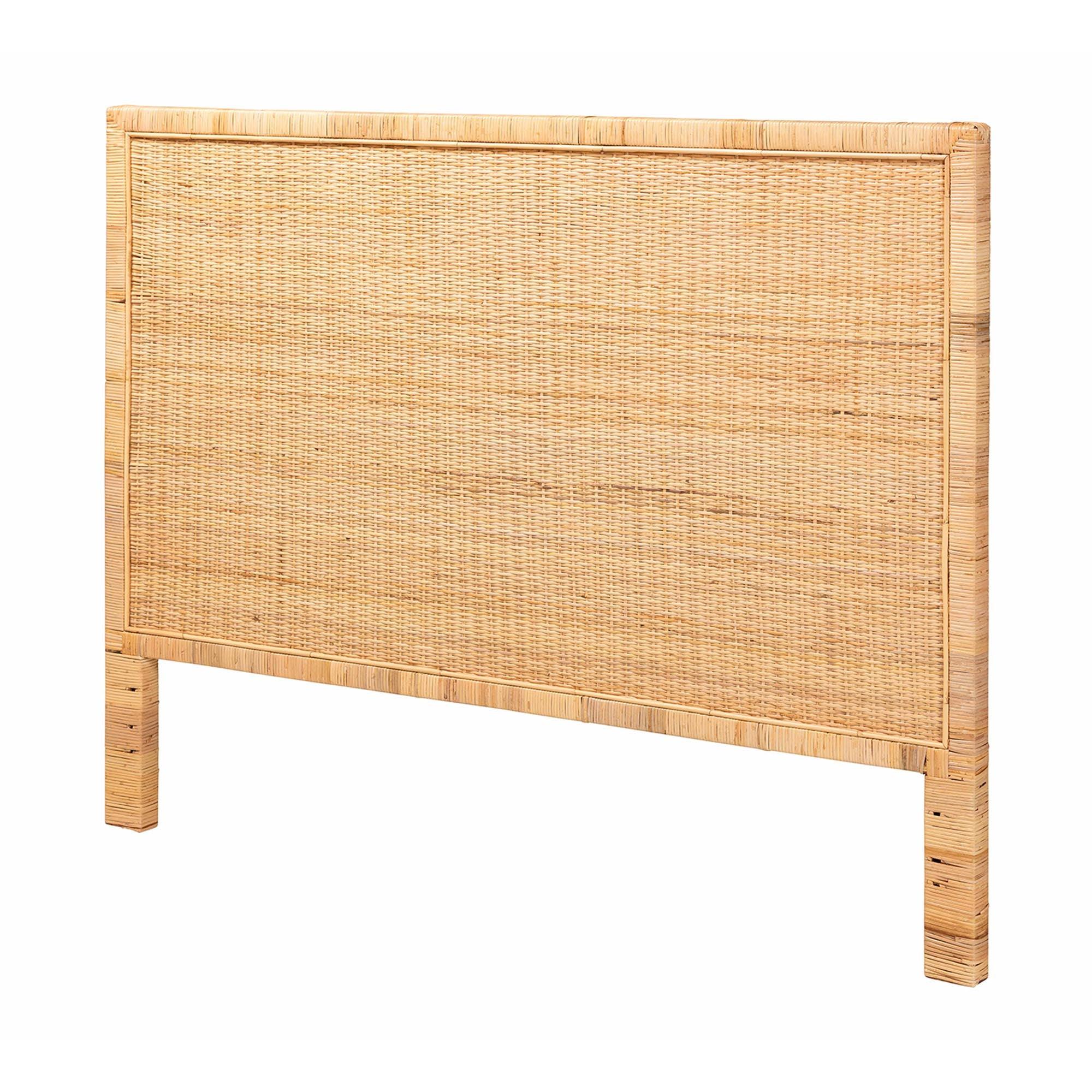 bali & pari Adelyn Modern Bohemian Rattan and Mahogany Wood Headboard