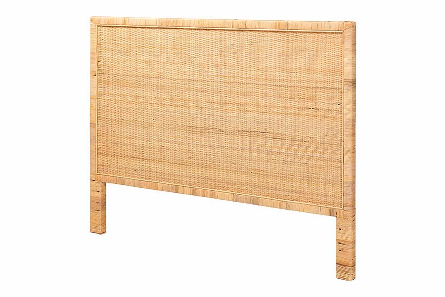 bali & pari Adelyn Modern Bohemian Rattan and Mahogany Wood Headboard