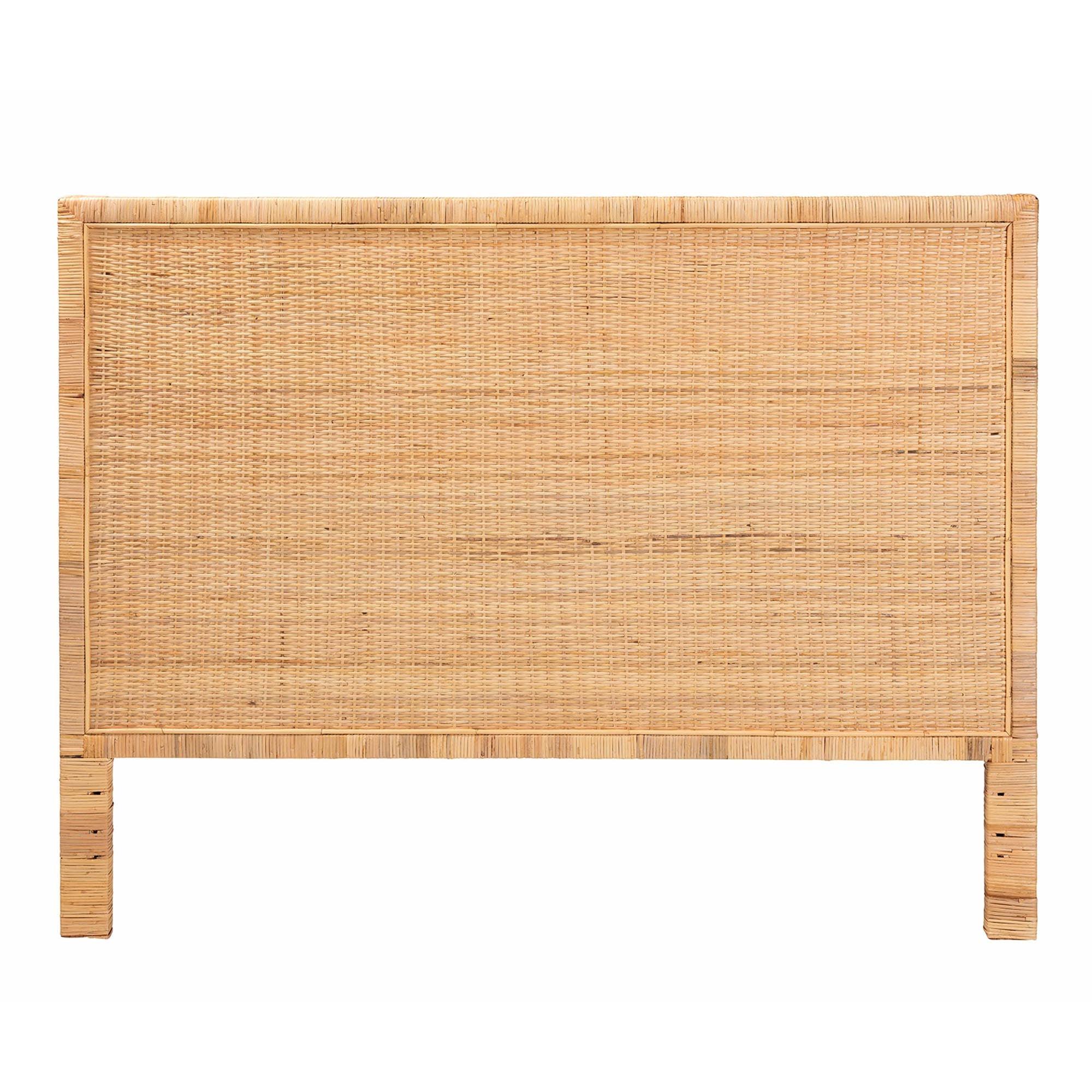 bali & pari Adelyn Modern Bohemian Rattan and Mahogany Wood Headboard