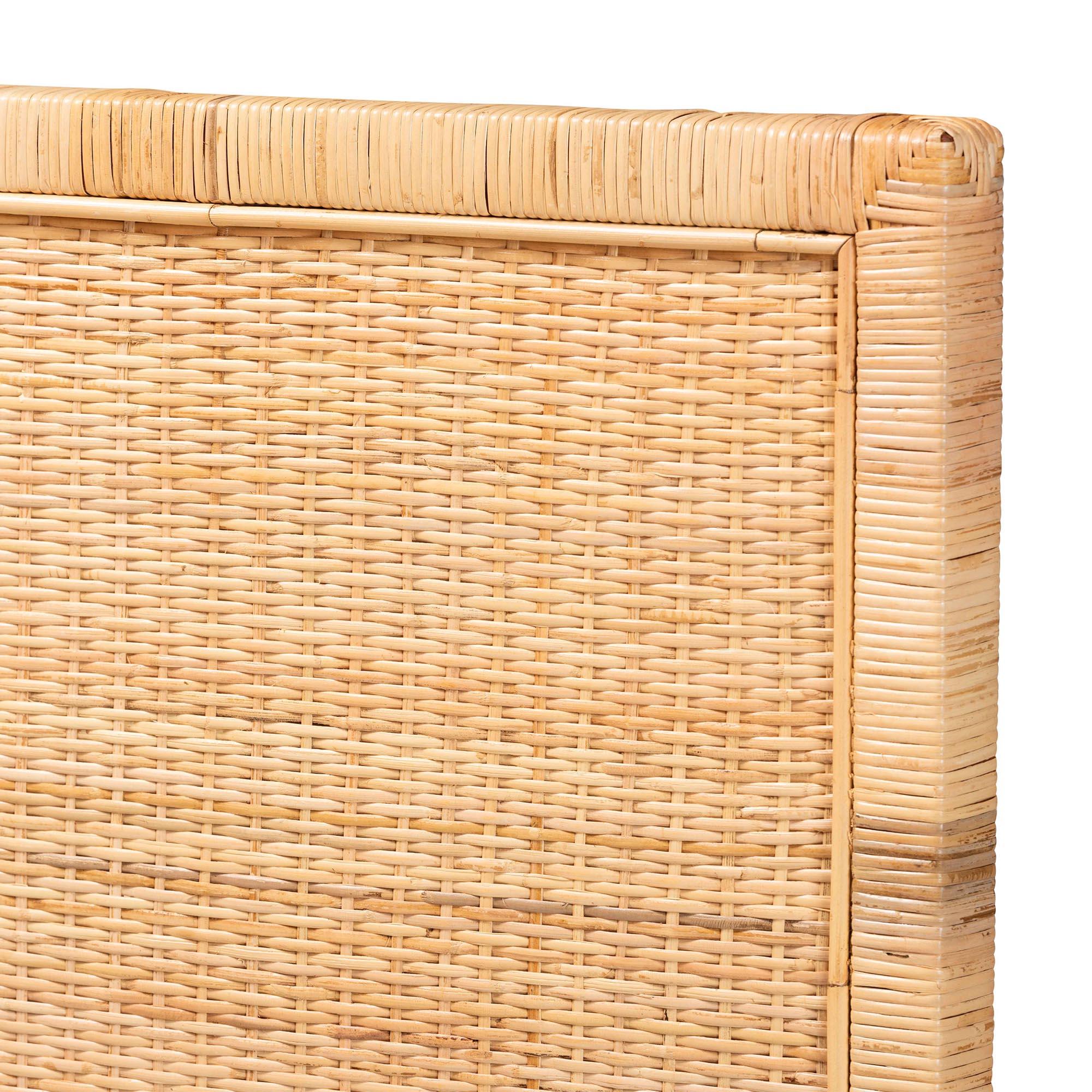 bali & pari Adelyn Modern Bohemian Rattan and Mahogany Wood Headboard