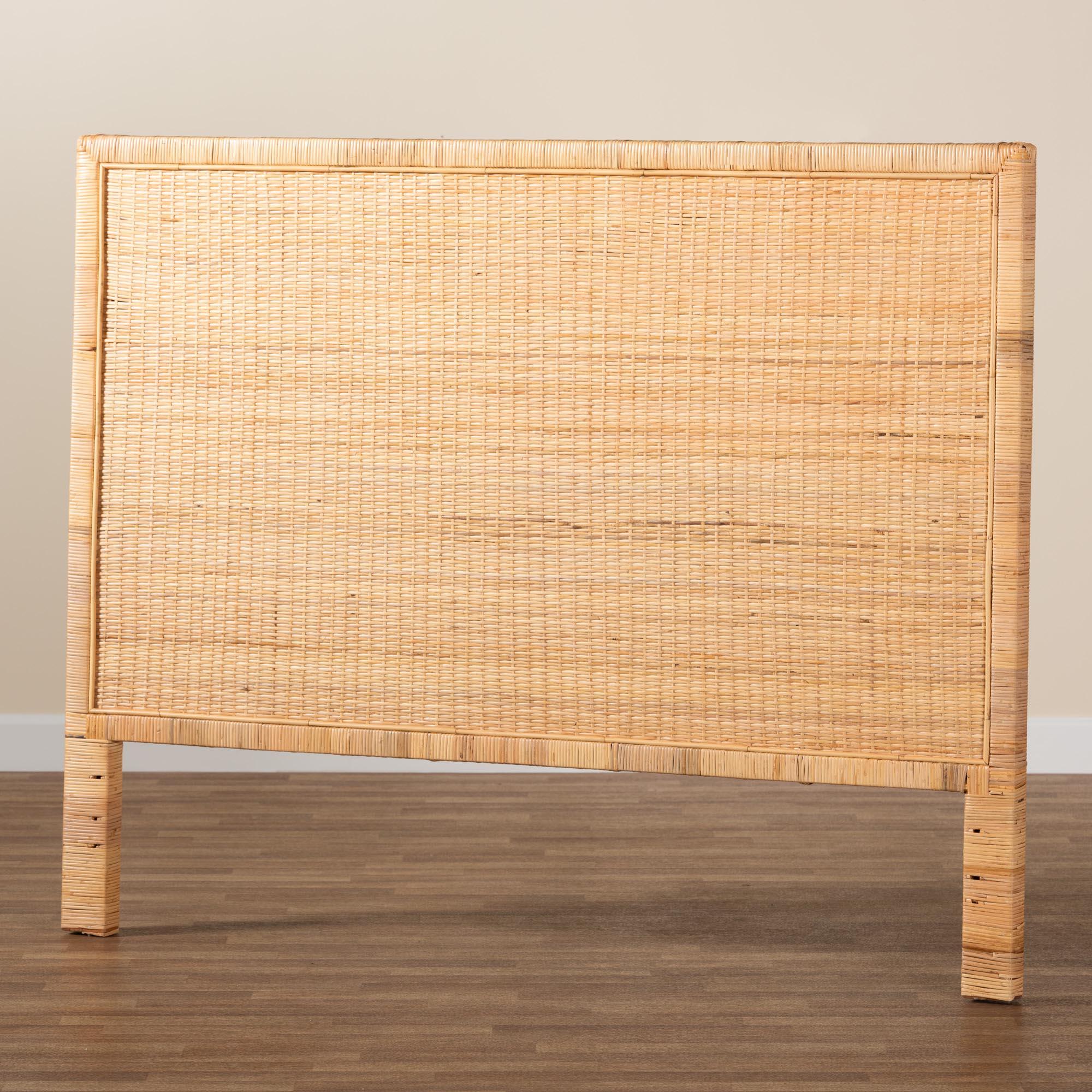 bali & pari Adelyn Modern Bohemian Rattan and Mahogany Wood Headboard